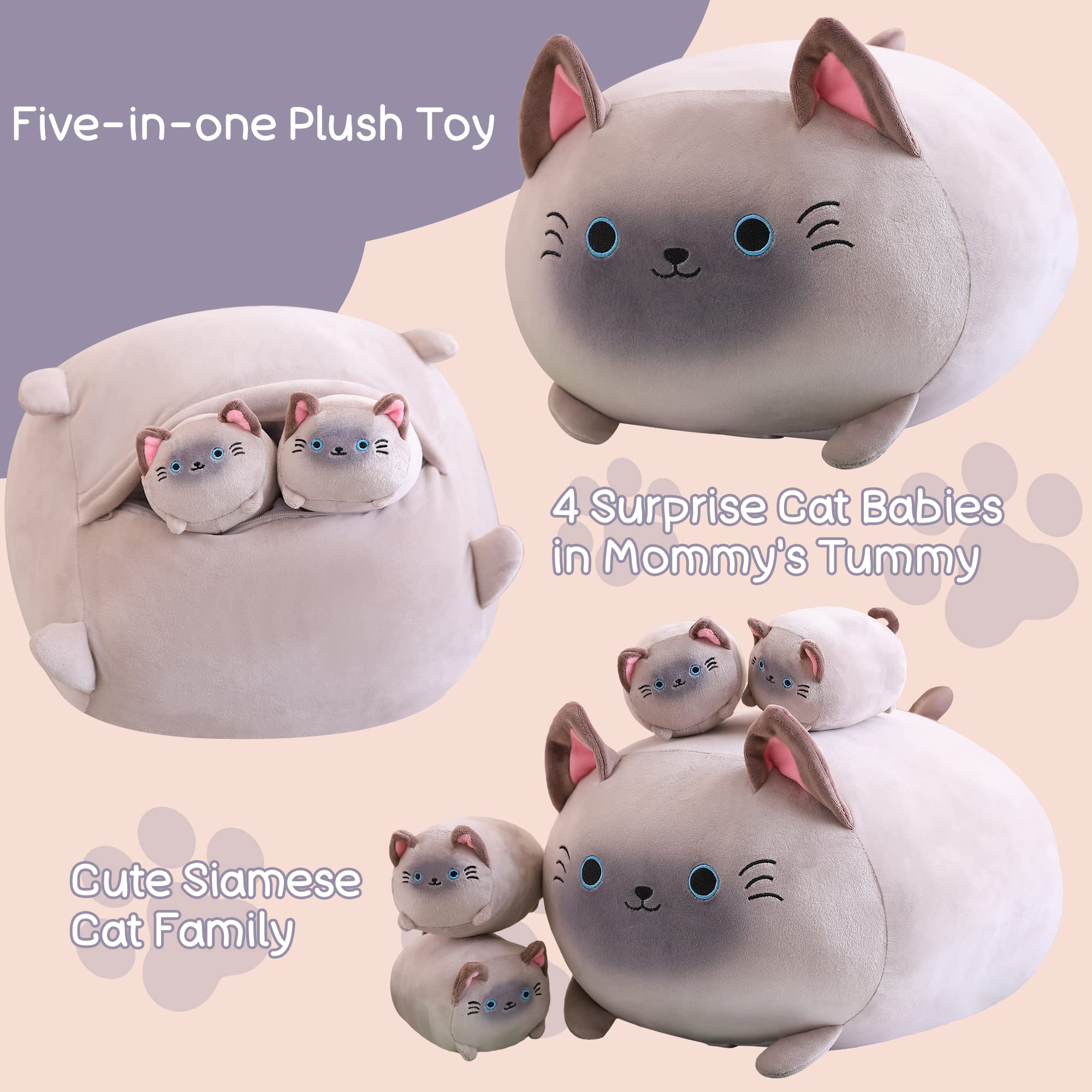 Foto 5 pulgar | Peluche Sqeqe Para Gatos Siameses Con 4 Gatitos Blandos Para Niños - Venta Internacional.