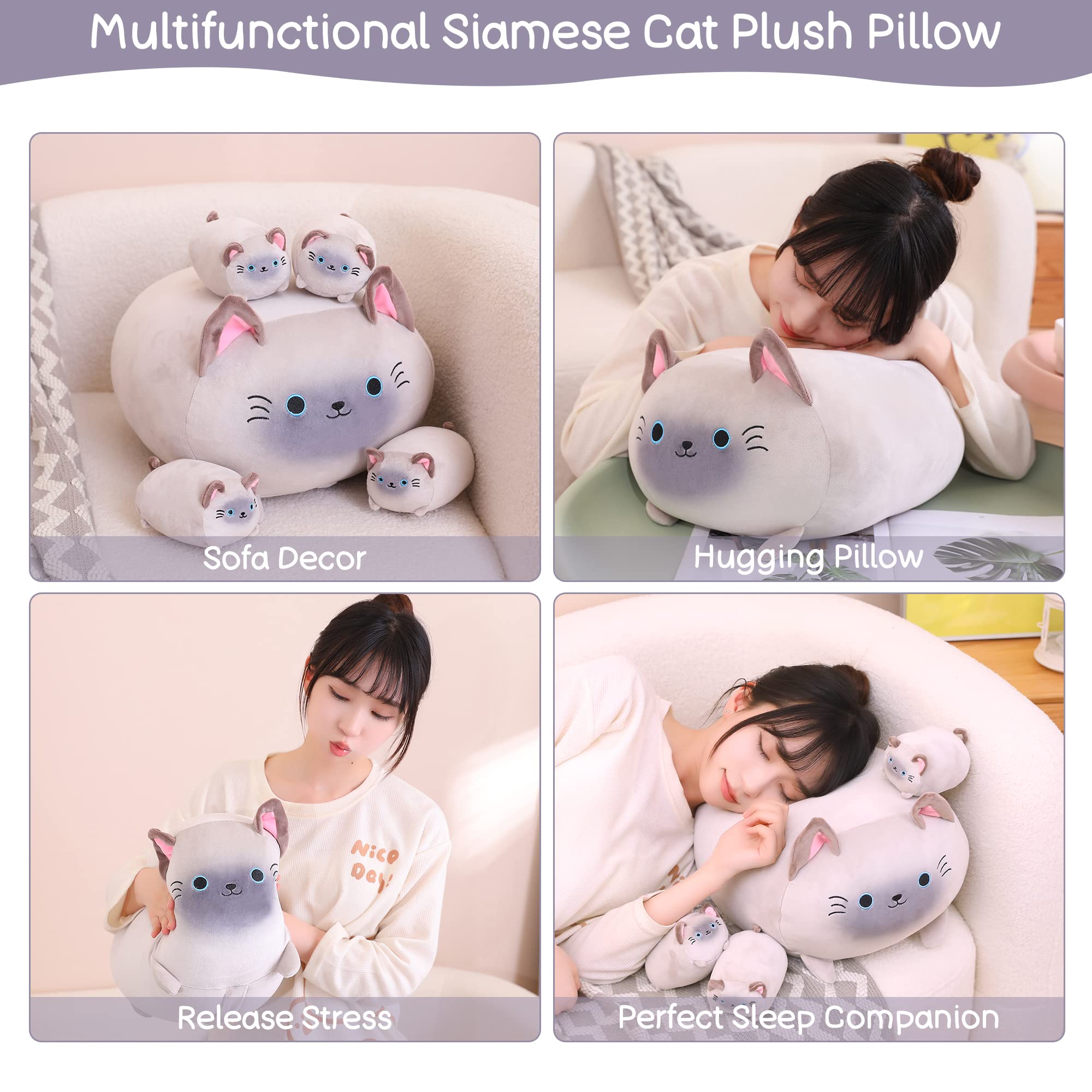 Foto 6 pulgar | Peluche Sqeqe Para Gatos Siameses Con 4 Gatitos Blandos Para Niños - Venta Internacional.