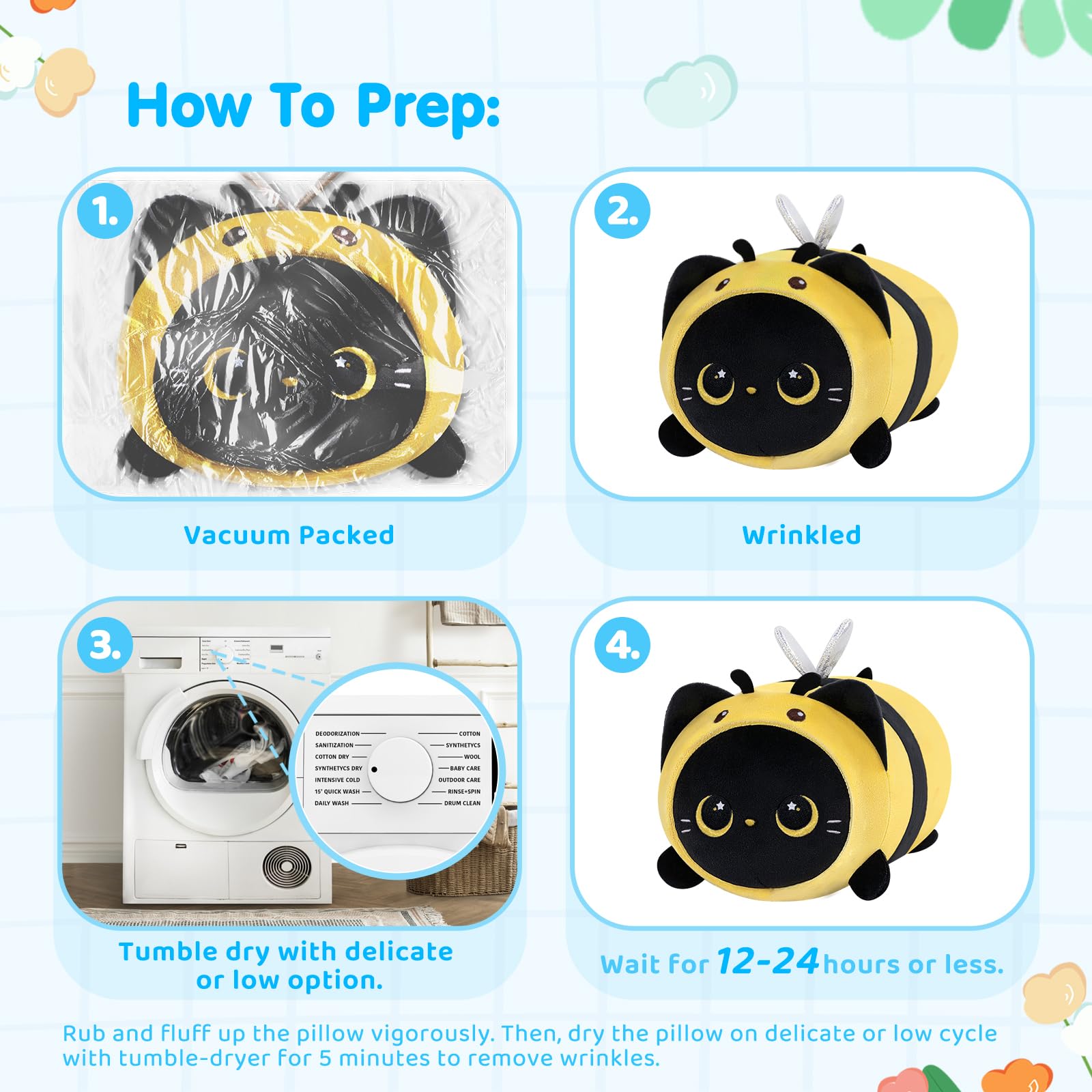 Foto 7 | Cojín De Felpa Mewaii, Bonito Gato Negro, Abeja, Kawaii, 40 Cm, Regalo Para Niños - Venta Internacional.
