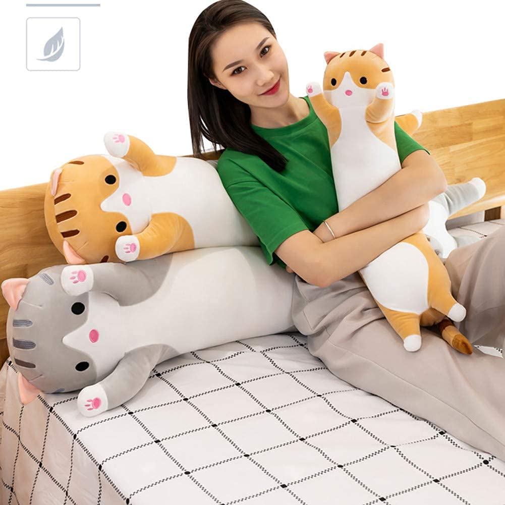Foto 3 pulgar | Almohada Corporal Larga De Felpa Oeonuas Cute Cat Para Niños Y Niñas, Color Gris - Venta Internacional.
