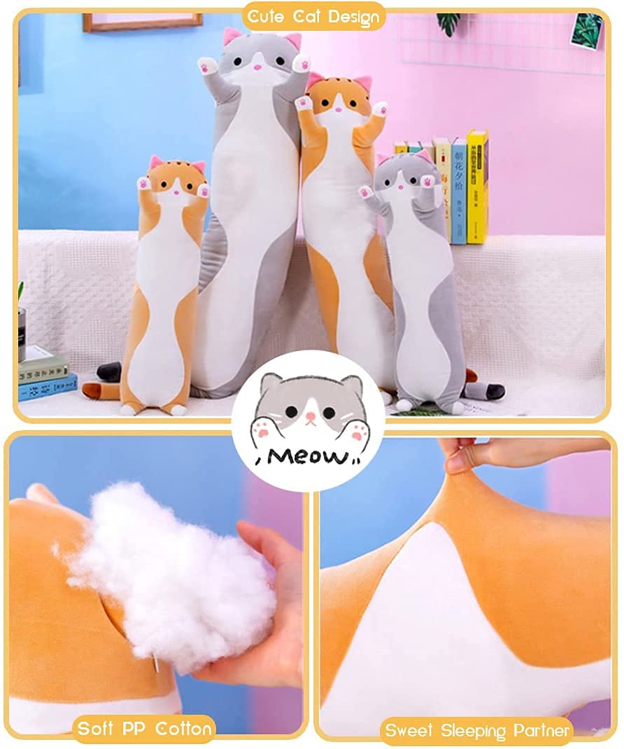 Foto 4 pulgar | Almohada Corporal Larga De Felpa Oeonuas Cute Cat Para Niños Y Niñas, Color Gris - Venta Internacional.