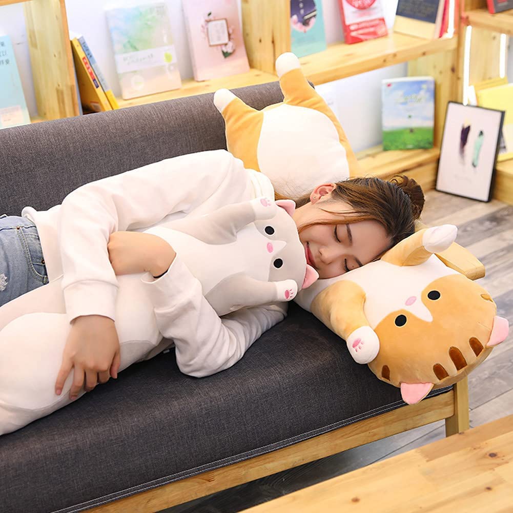 Foto 6 pulgar | Almohada Corporal Larga De Felpa Oeonuas Cute Cat Para Niños Y Niñas, Color Gris - Venta Internacional.