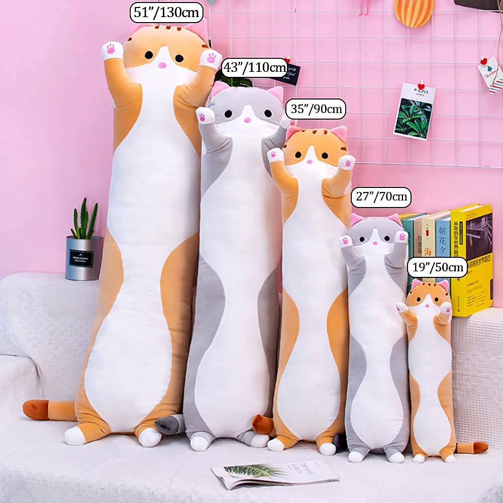 Foto 7 pulgar | Almohada Corporal Larga De Felpa Oeonuas Cute Cat Para Niños Y Niñas, Color Gris - Venta Internacional.