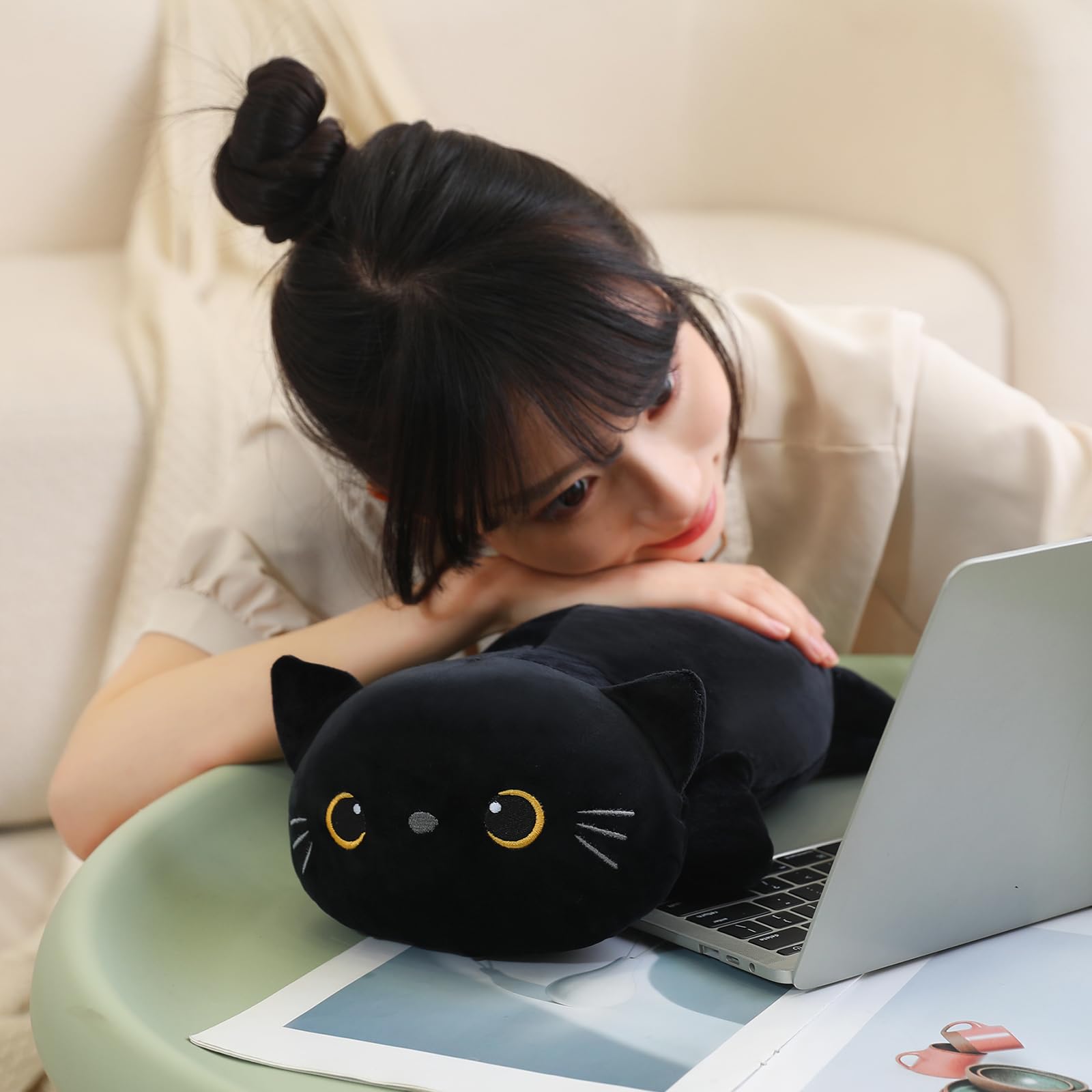 Foto 8 pulgar | Peluche Sqeqe Con Forma De Gato Negro Pesado De 35 Cm Para Niños Y Adultos - Venta Internacional.