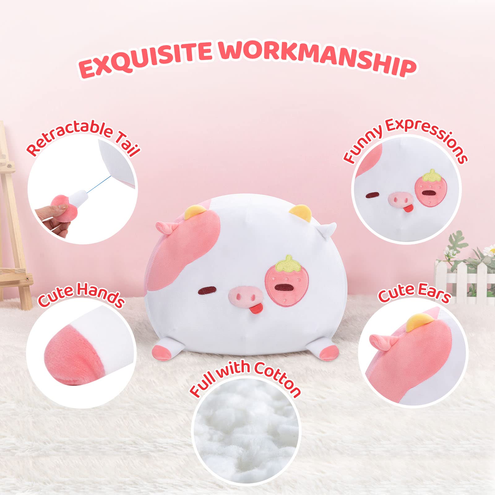 Foto 3 pulgar | Almohada De Peluche Mewaii Con Forma De Vaca Fresa De 40 Cm - Venta Internacional.