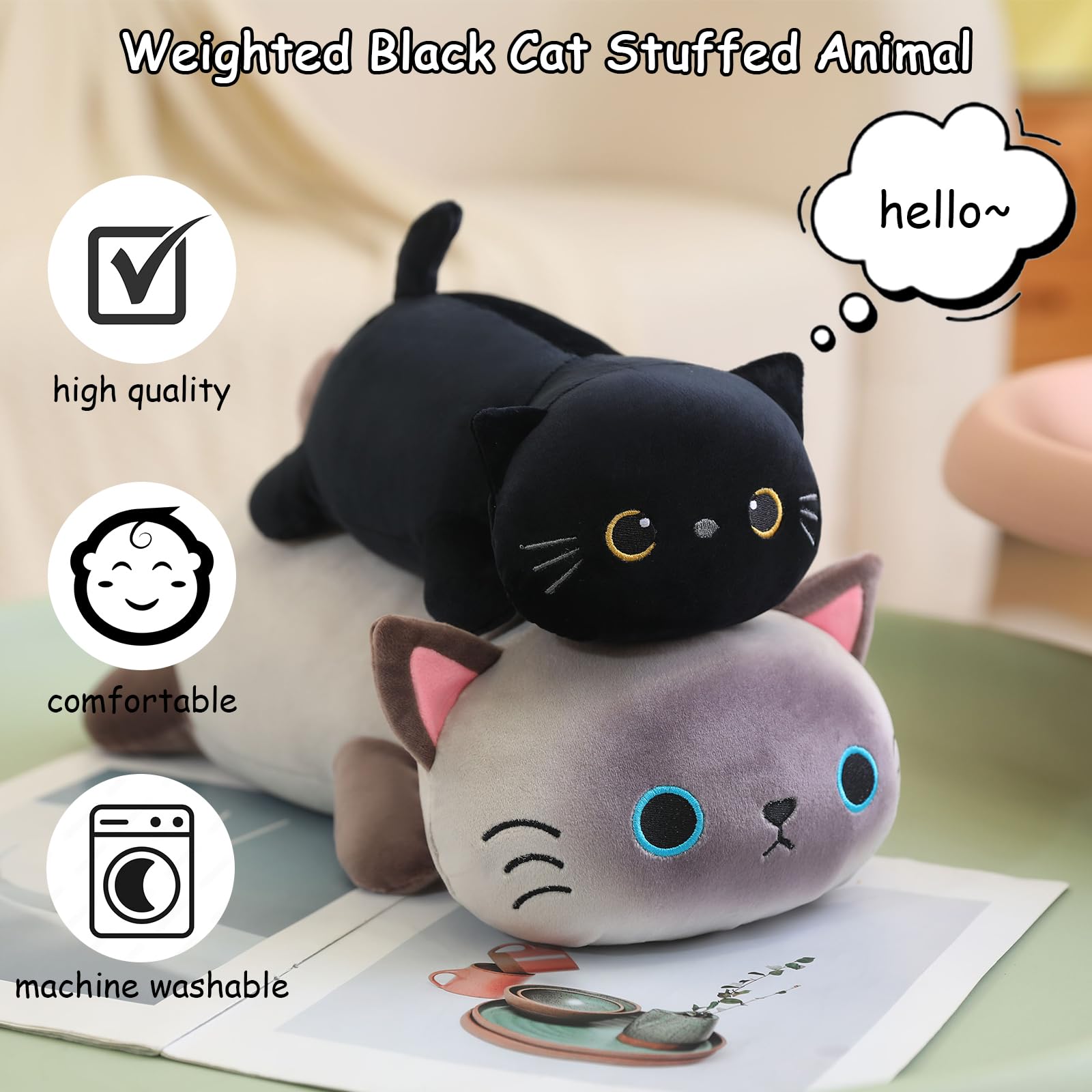 Foto 3 pulgar | Peluche Sqeqe Con Forma De Gato Negro Pesado De 25 Cm Para Niños Y Adultos - Venta Internacional.