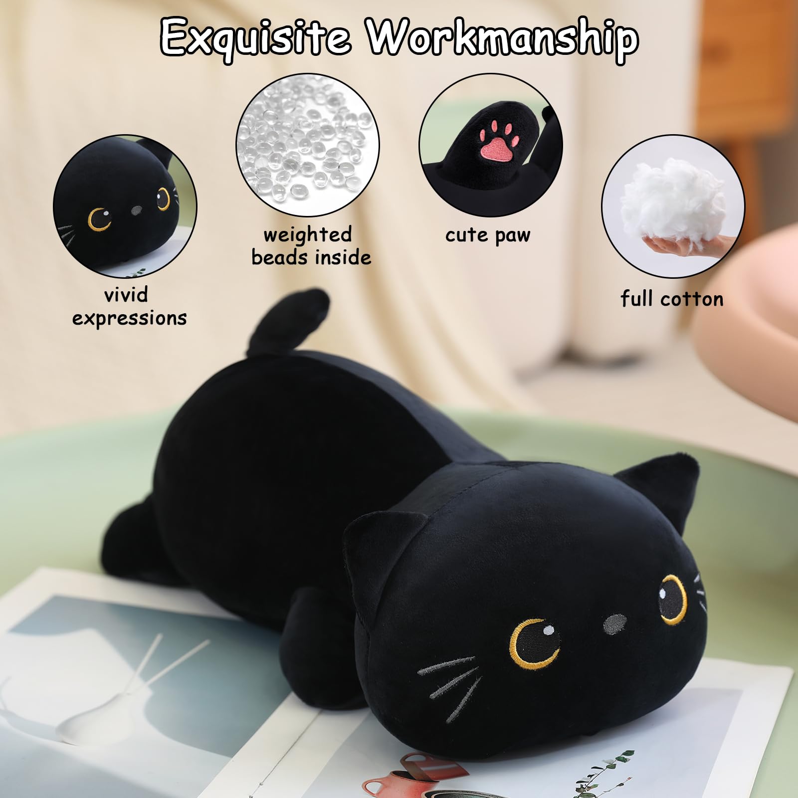 Foto 4 pulgar | Peluche Sqeqe Con Forma De Gato Negro Pesado De 25 Cm Para Niños Y Adultos - Venta Internacional.