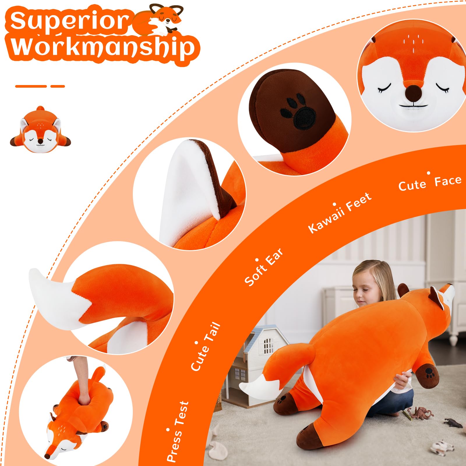 Foto 4 pulgar | Almohada De Felpa Auspicious Beginning Giant Foxy De 30 Pulgadas, Color Naranja - Venta Internacional.