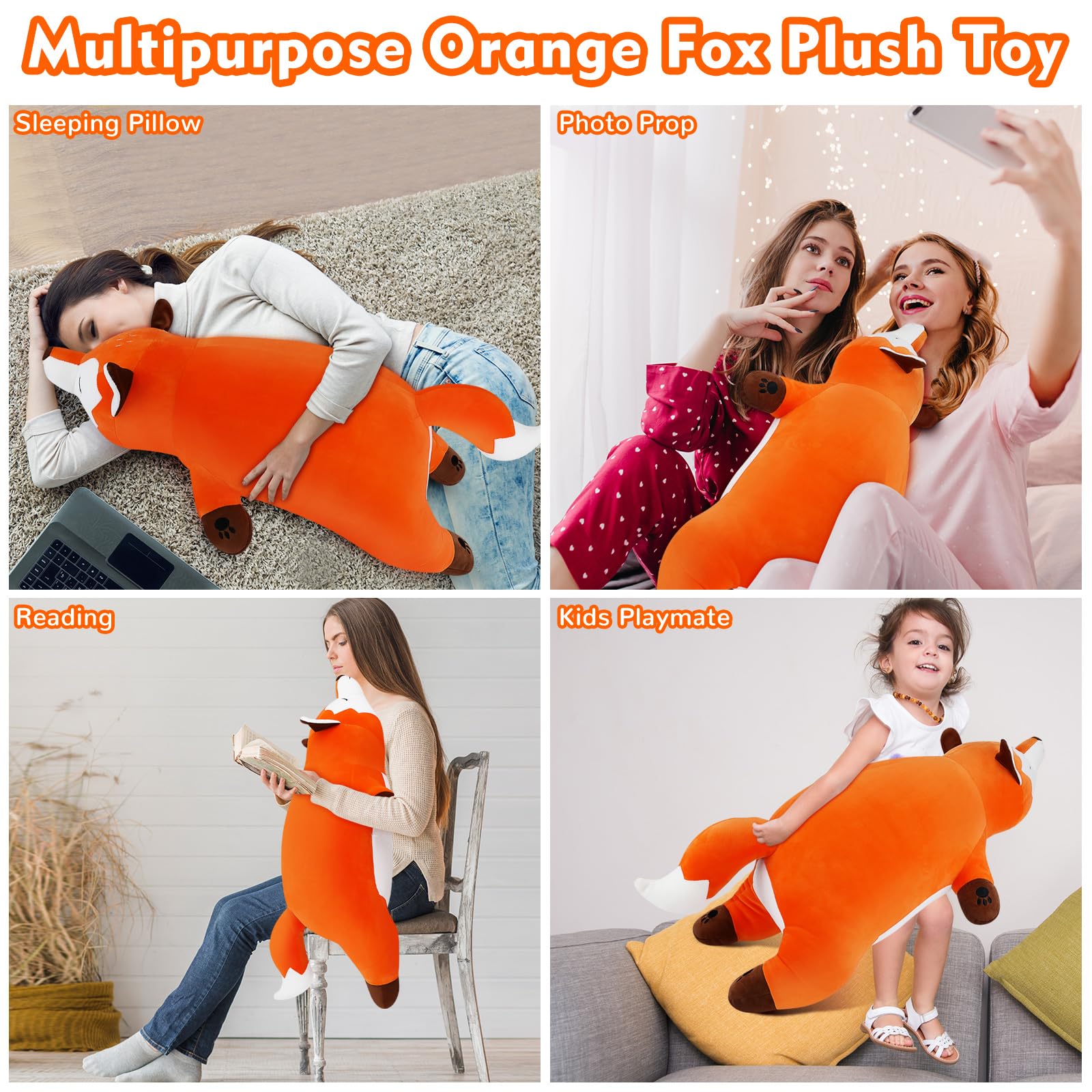 Foto 7 pulgar | Almohada De Felpa Auspicious Beginning Giant Foxy De 30 Pulgadas, Color Naranja - Venta Internacional.