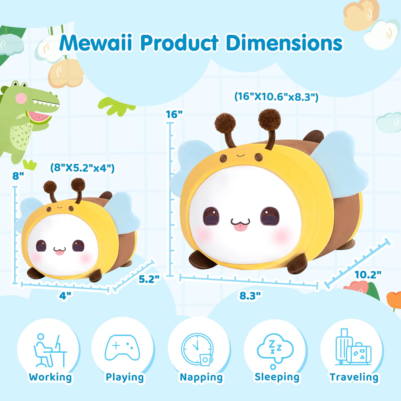 Foto 2 | Cojín De Felpa Mewaii, Bonito Gato Y Abeja Kawaii Con Disfraz De Abeja, 40 Cm - Venta Internacional.