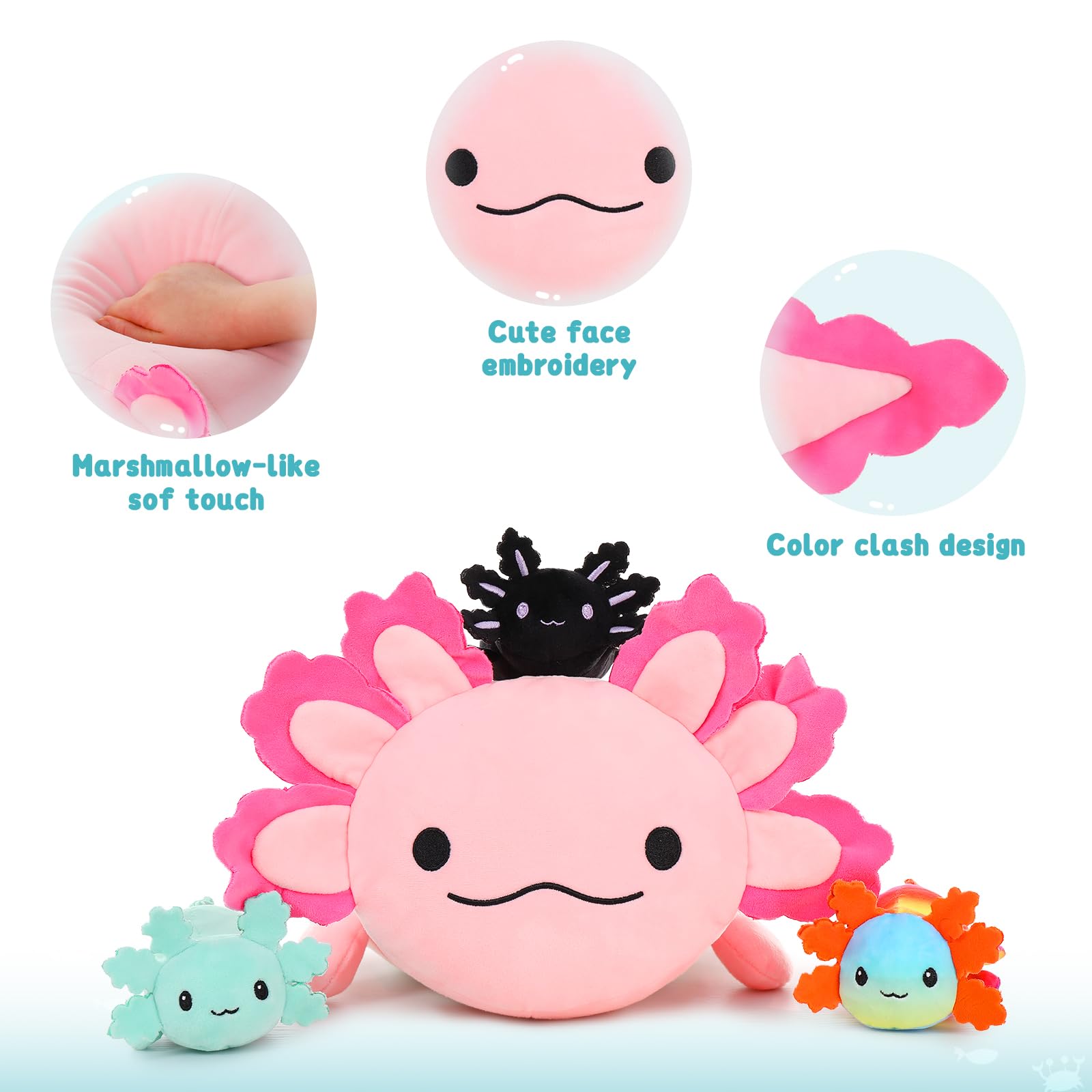 Foto 7 pulgar | Juguete De Peluche Maogolan Giant Axolotl Con 3 Bebés En El Interior De 60 Cm - Venta Internacional.