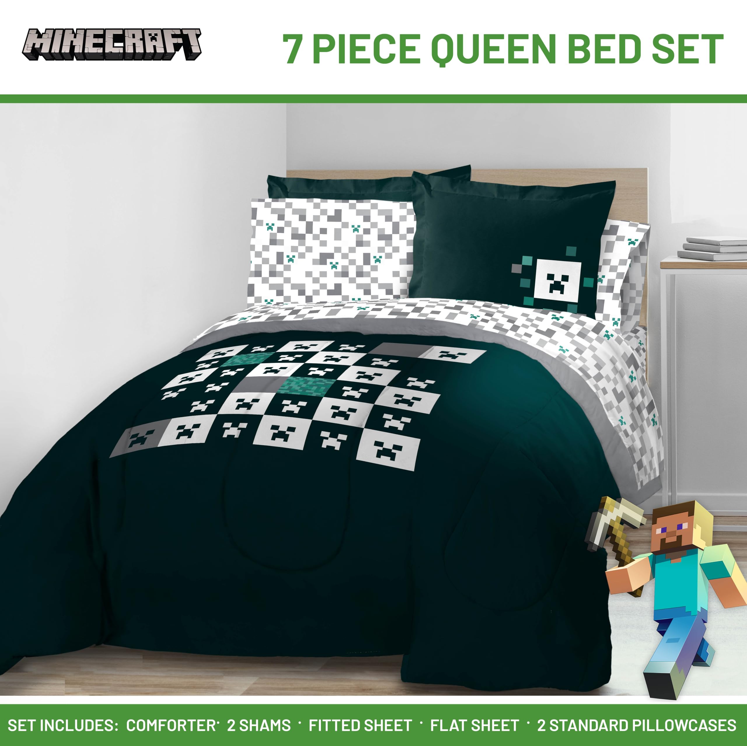 Foto 2 | Set De Edredón Jay Franco Minecraft Creeper Queen, 7 Piezas - Venta Internacional.