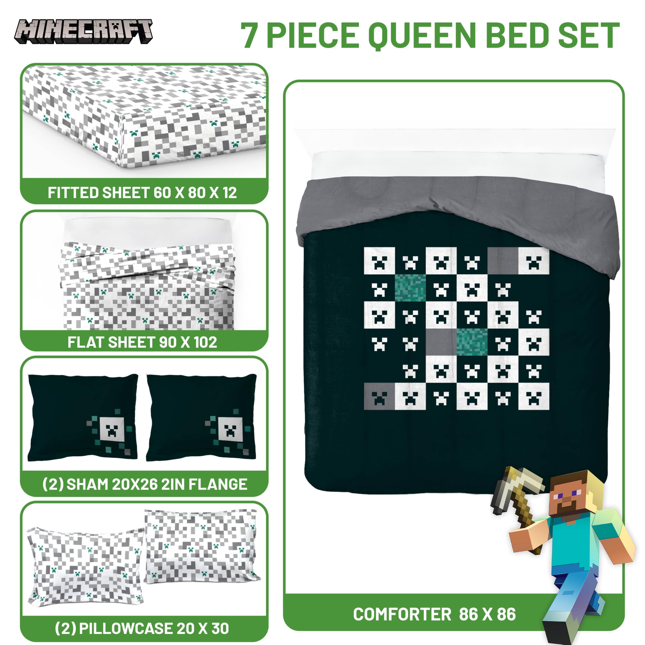 Foto 3 | Set De Edredón Jay Franco Minecraft Creeper Queen, 7 Piezas - Venta Internacional.