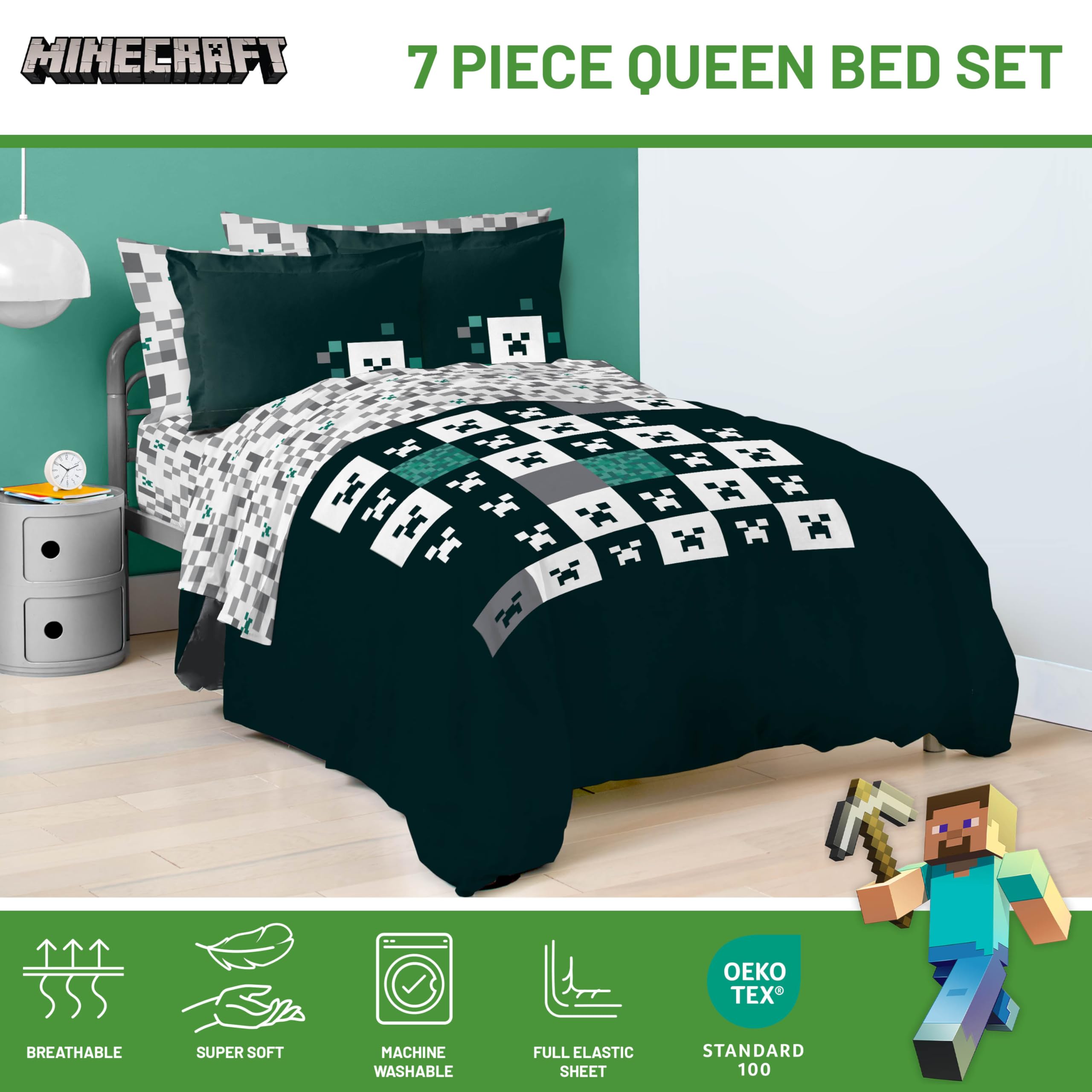 Foto 4 | Set De Edredón Jay Franco Minecraft Creeper Queen, 7 Piezas - Venta Internacional.