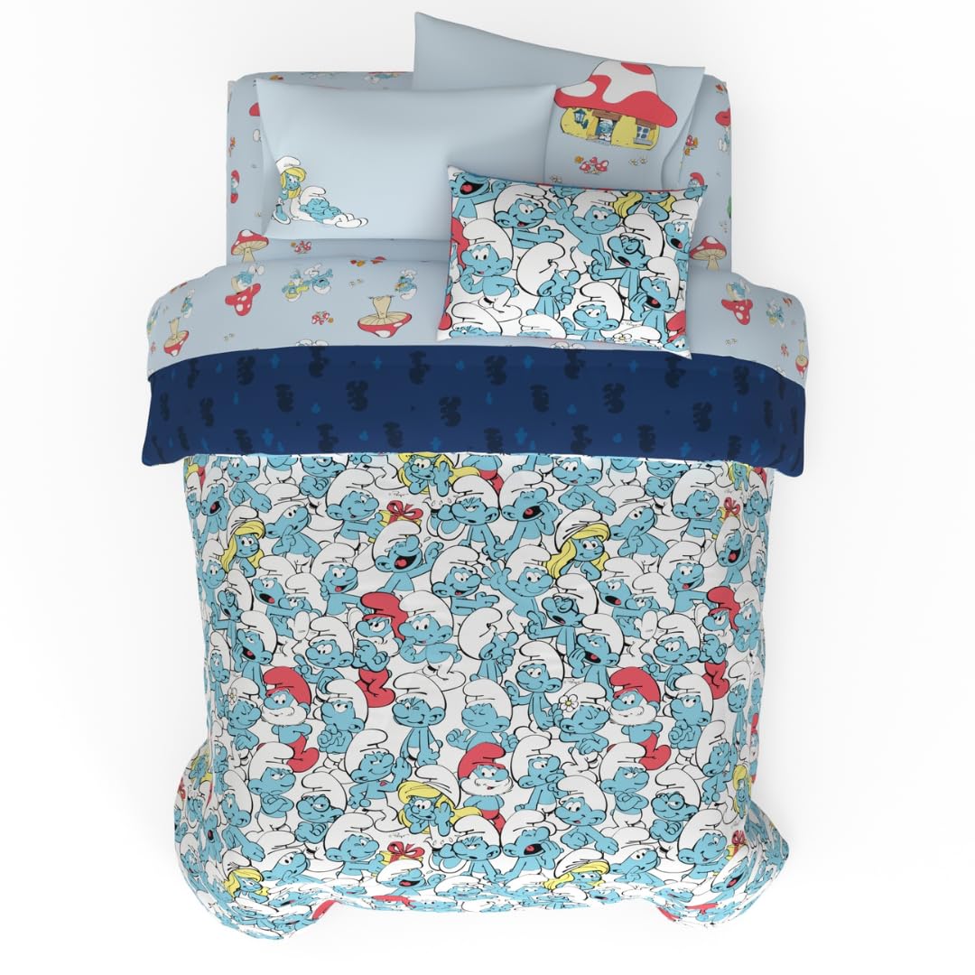 Juego De Cama Franco The Smurfs De Microfibra Supersuave De 7 Piezas - Venta Internacional.