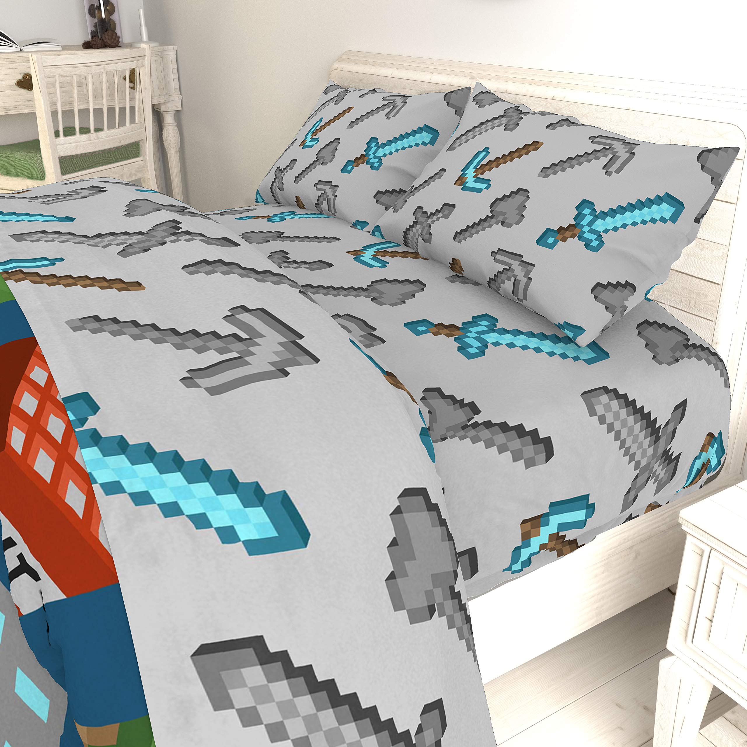 Foto 7 pulgar | Juego De Sábanas Con Personajes Isométricos De Minecraft De Jay Franco, Gemelos - Venta Internacional.