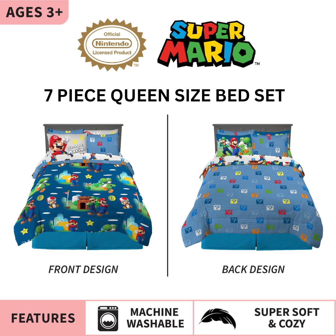 Foto 3 pulgar | Juego De Cama Franco Super Mario Bros. Kids Queen Size 7 Piezas - Venta Internacional.