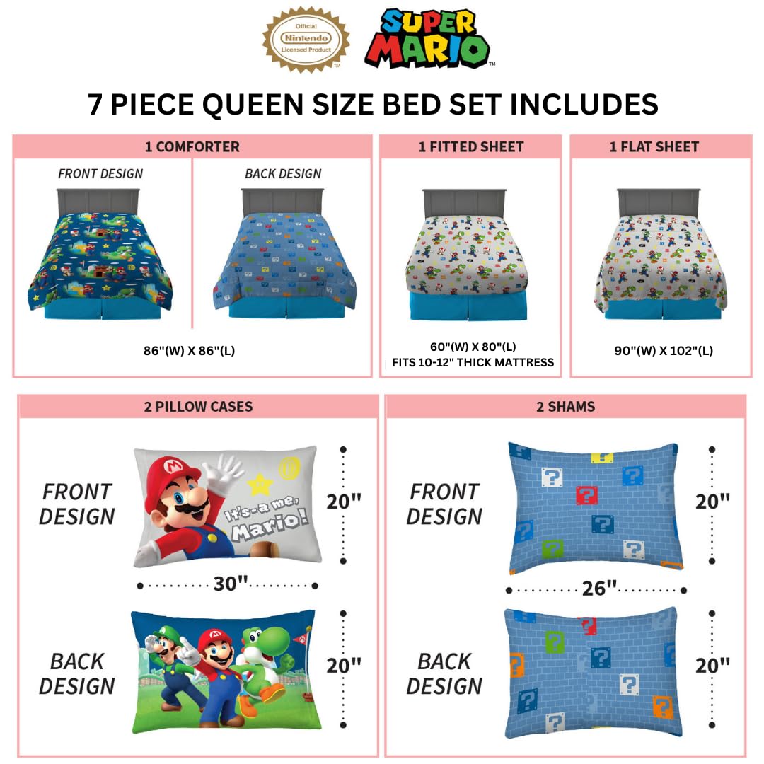 Foto 4 pulgar | Juego De Cama Franco Super Mario Bros. Kids Queen Size 7 Piezas - Venta Internacional.