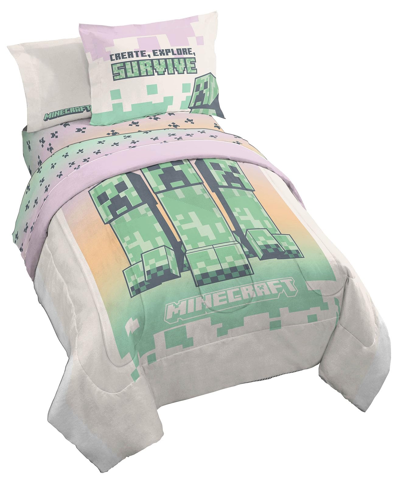 Foto 1 | Set De Edredón Jay Franco Minecraft Creeper Full 7 Piezas - Venta Internacional.