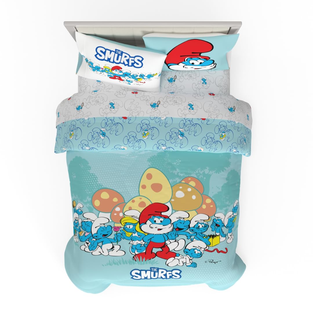 Juego De Ropa De Cama Franco The Smurfs Super Soft, Tamaño Completo, 5 Piezas - Venta Internacional.