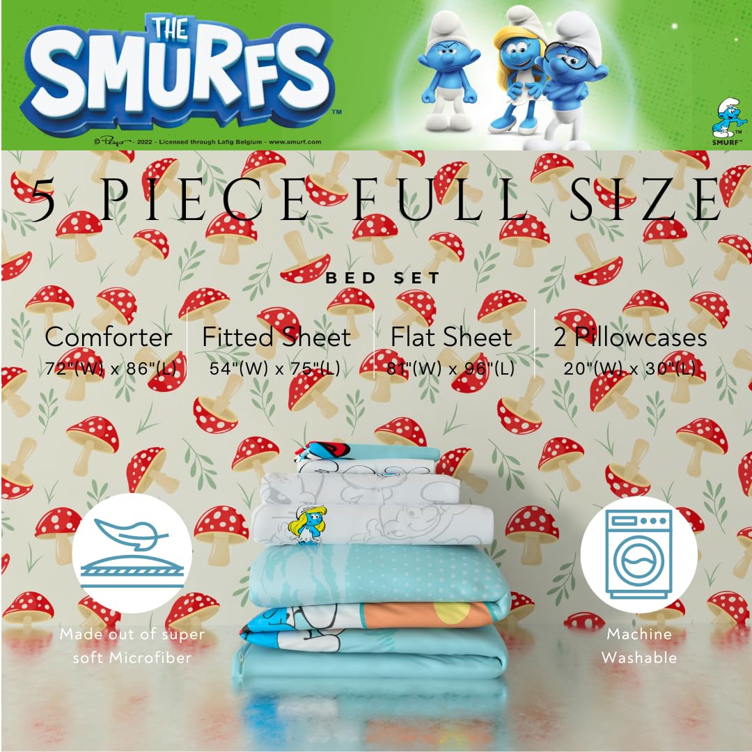 Foto 2 | Juego De Ropa De Cama Franco The Smurfs Super Soft, Tamaño Completo, 5 Piezas - Venta Internacional.