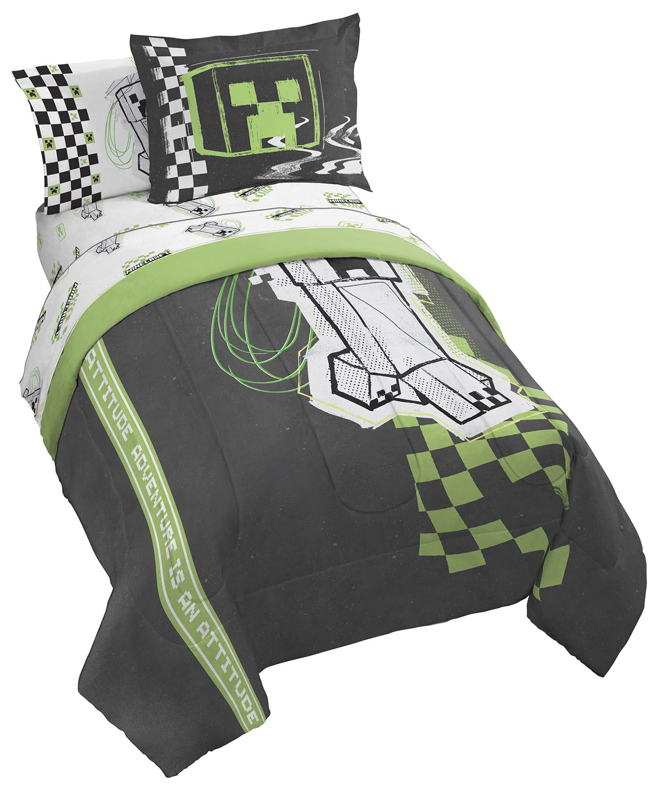 Set De Edredón Jay Franco Minecraft Creeper Twin, 5 Piezas - Venta Internacional.