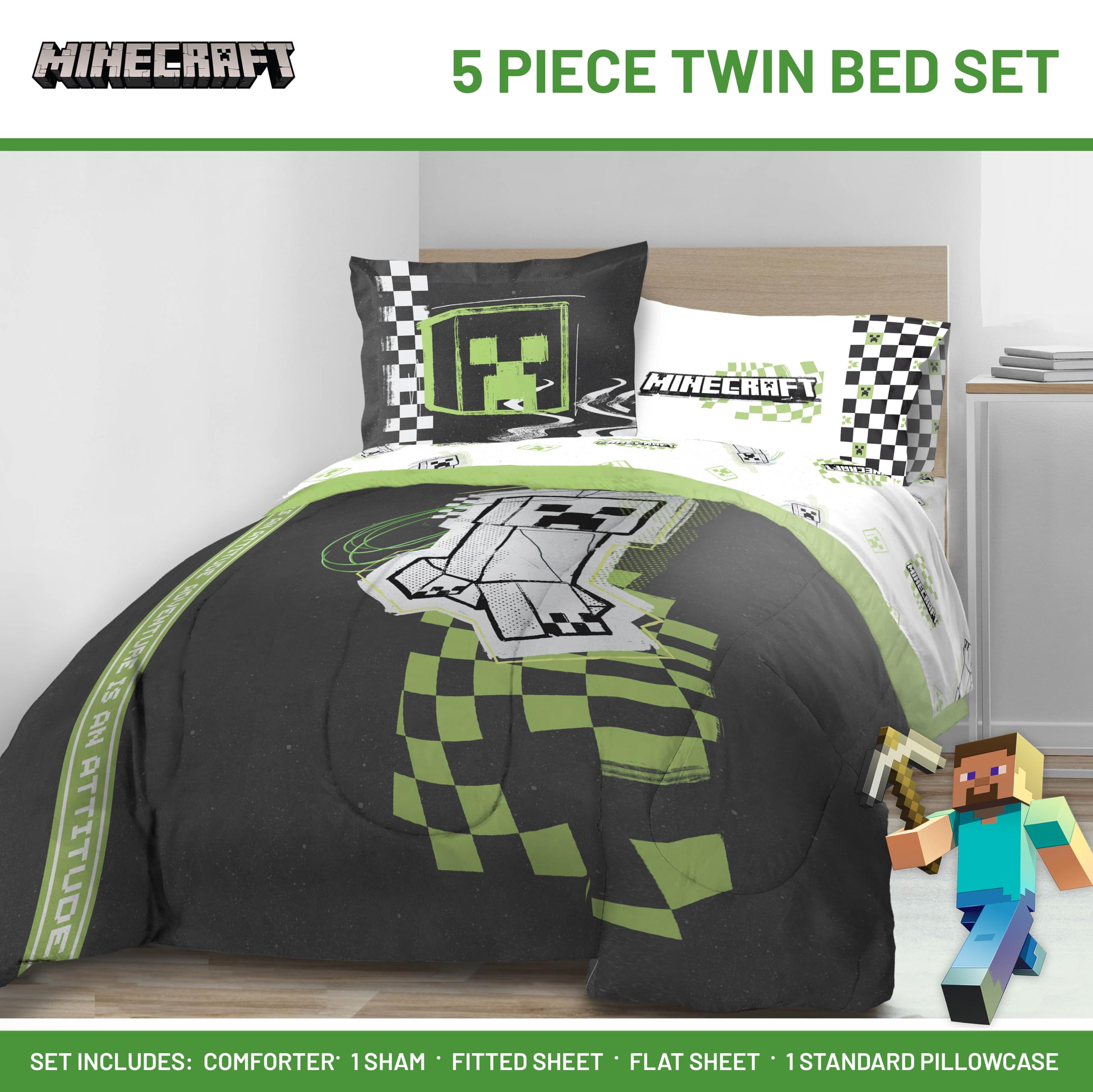 Foto 3 pulgar | Set De Edredón Jay Franco Minecraft Creeper Twin, 5 Piezas - Venta Internacional.
