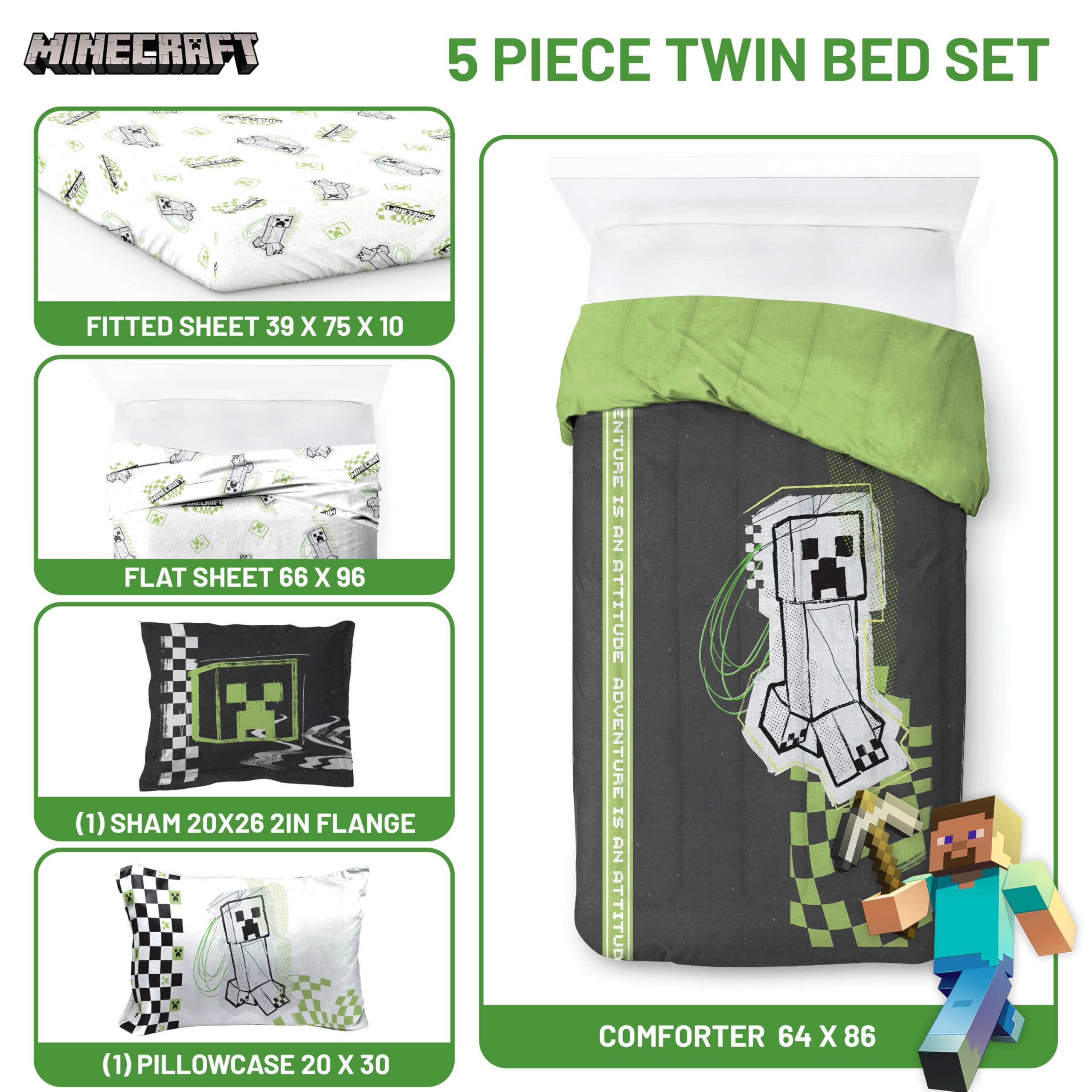 Foto 4 pulgar | Set De Edredón Jay Franco Minecraft Creeper Twin, 5 Piezas - Venta Internacional.