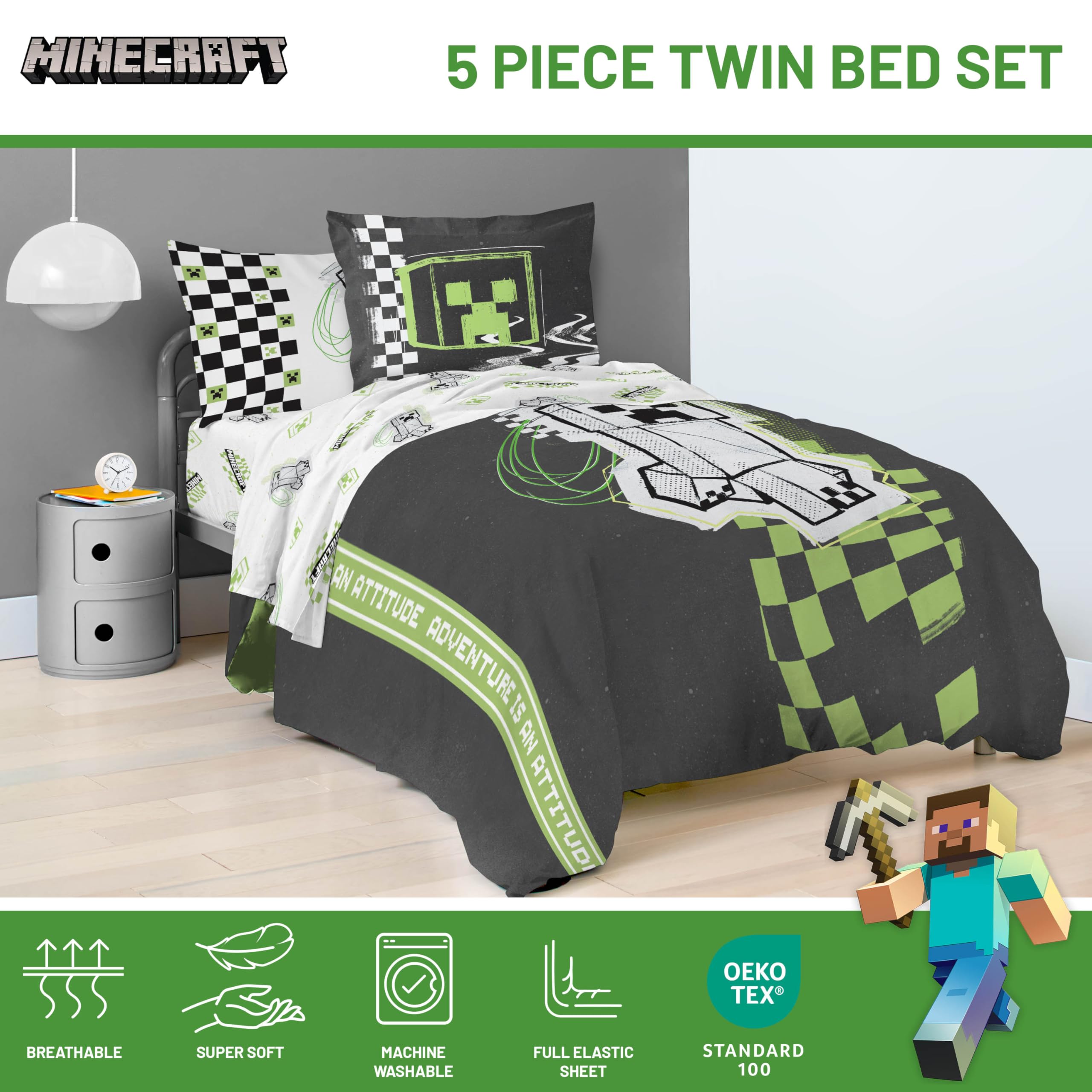 Foto 5 pulgar | Set De Edredón Jay Franco Minecraft Creeper Twin, 5 Piezas - Venta Internacional.