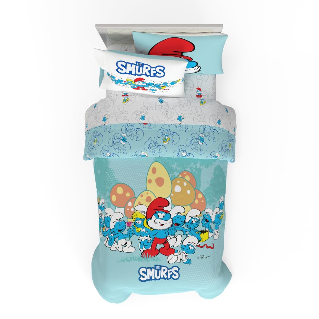 Juego De Ropa De Cama Franco The Smurfs Kids, Edredón Y Sábana Doble - Venta Internacional.