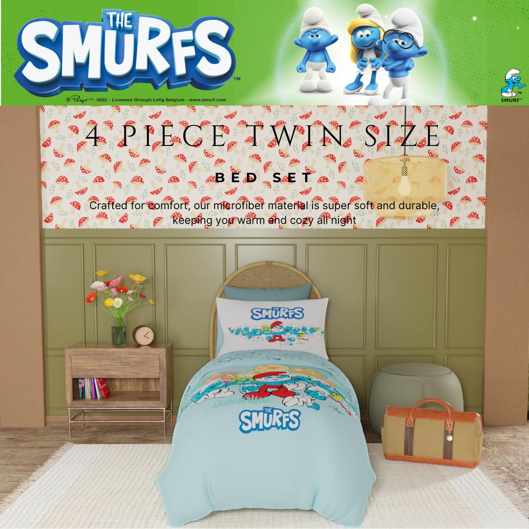 Foto 4 pulgar | Juego De Ropa De Cama Franco The Smurfs Kids, Edredón Y Sábana Doble - Venta Internacional.