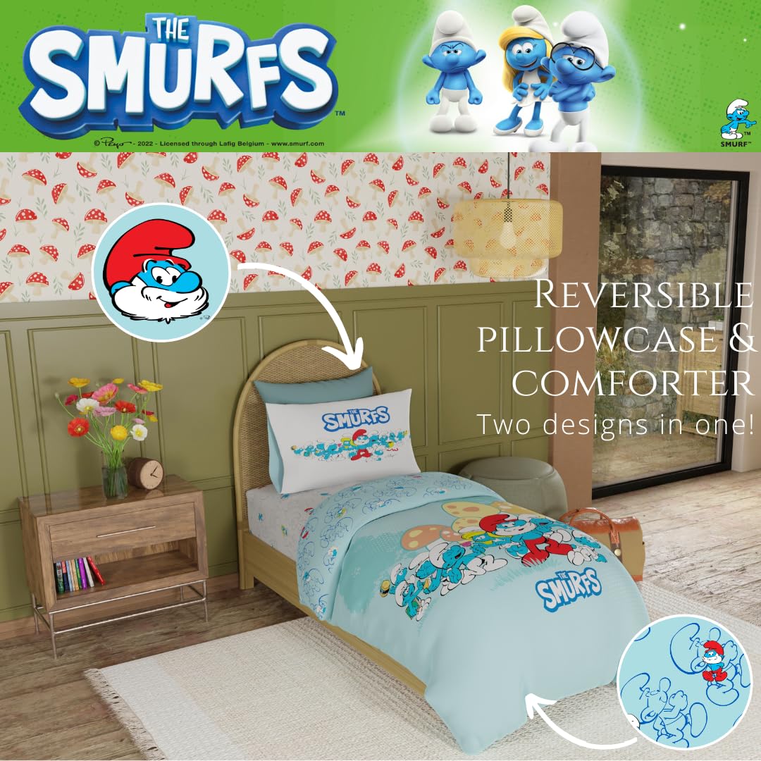 Foto 4 | Juego De Ropa De Cama Franco The Smurfs Kids, Edredón Y Sábana Doble - Venta Internacional.