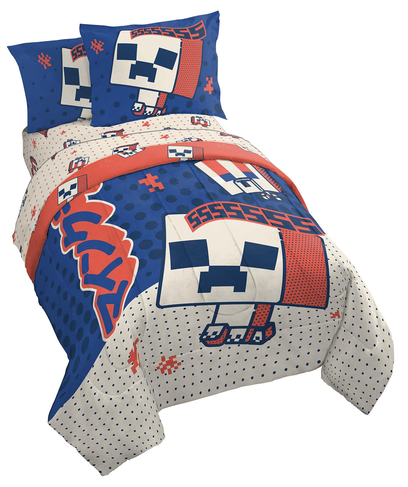 Juego De Ropa De Cama Jay Franco Minecraft Creeper, Tamaño Completo, 7 Piezas - Venta Internacional.