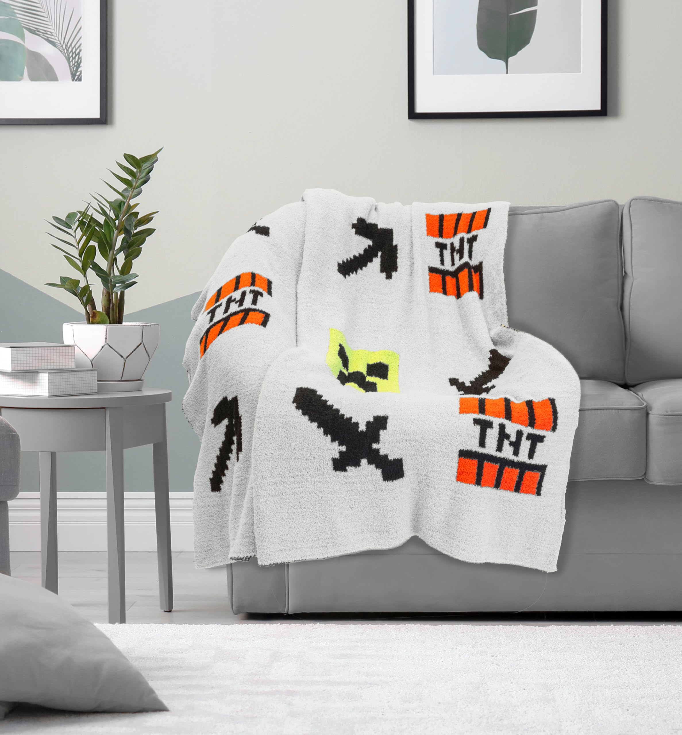 Foto 4 | Manta Tejida Con Plumas Jay Franco Minecraft Creeper - Venta Internacional.
