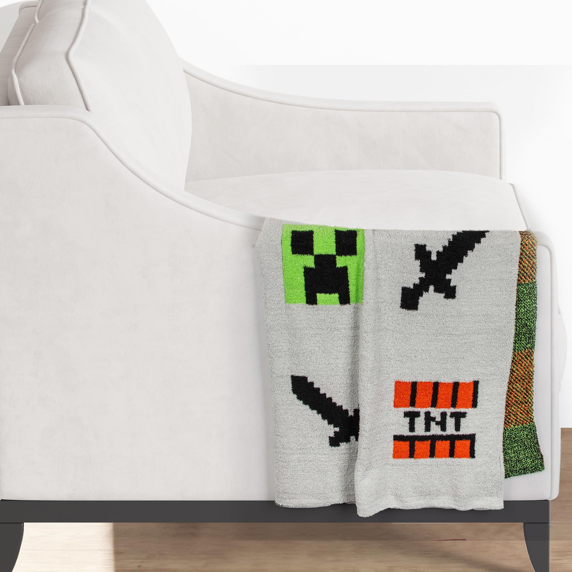 Foto 7 pulgar | Manta Tejida Con Plumas Jay Franco Minecraft Creeper - Venta Internacional.