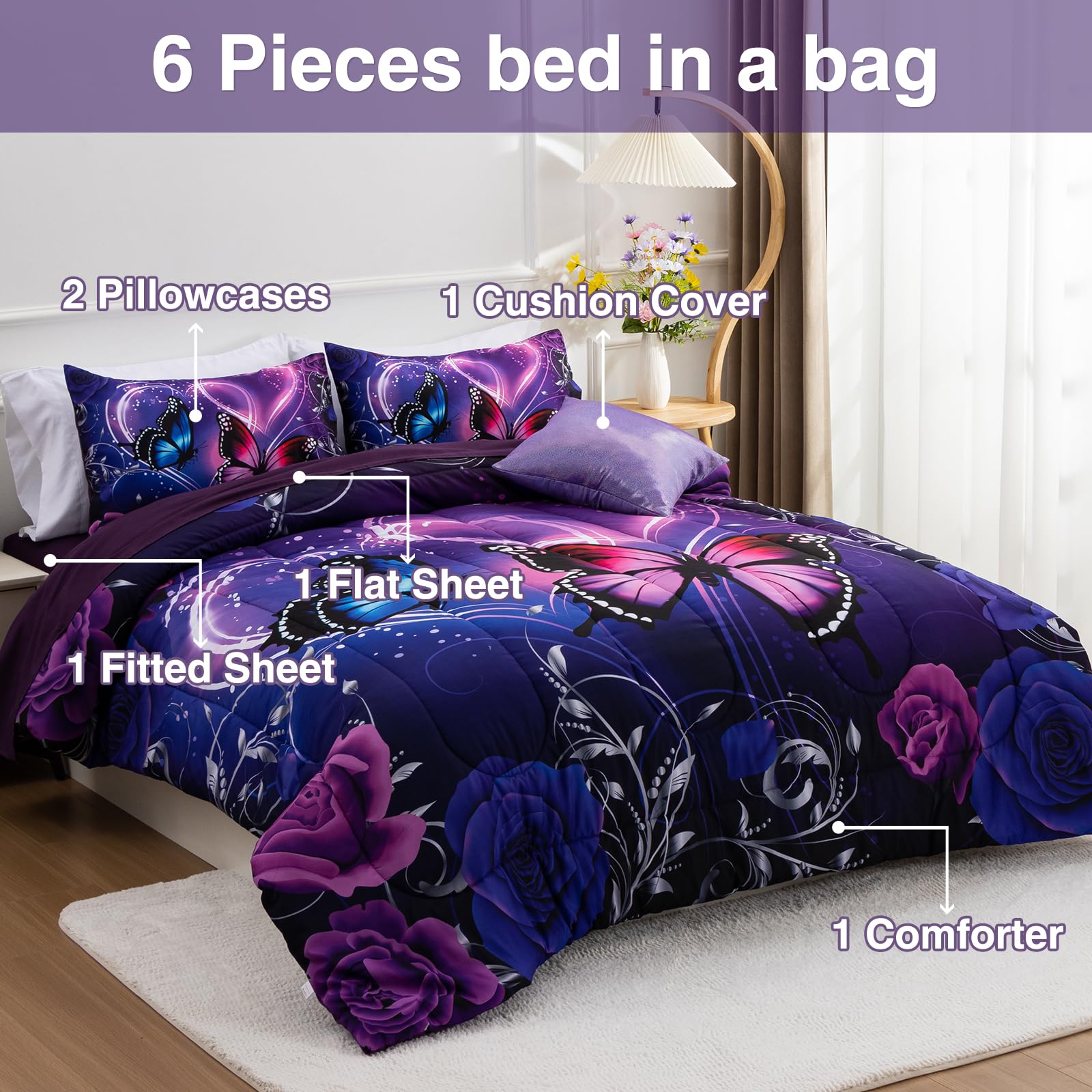 Foto 3 pulgar | Bed In A Bag A Nice Night Galaxy Púrpura Y Azul, 6 Unidades - Venta Internacional.