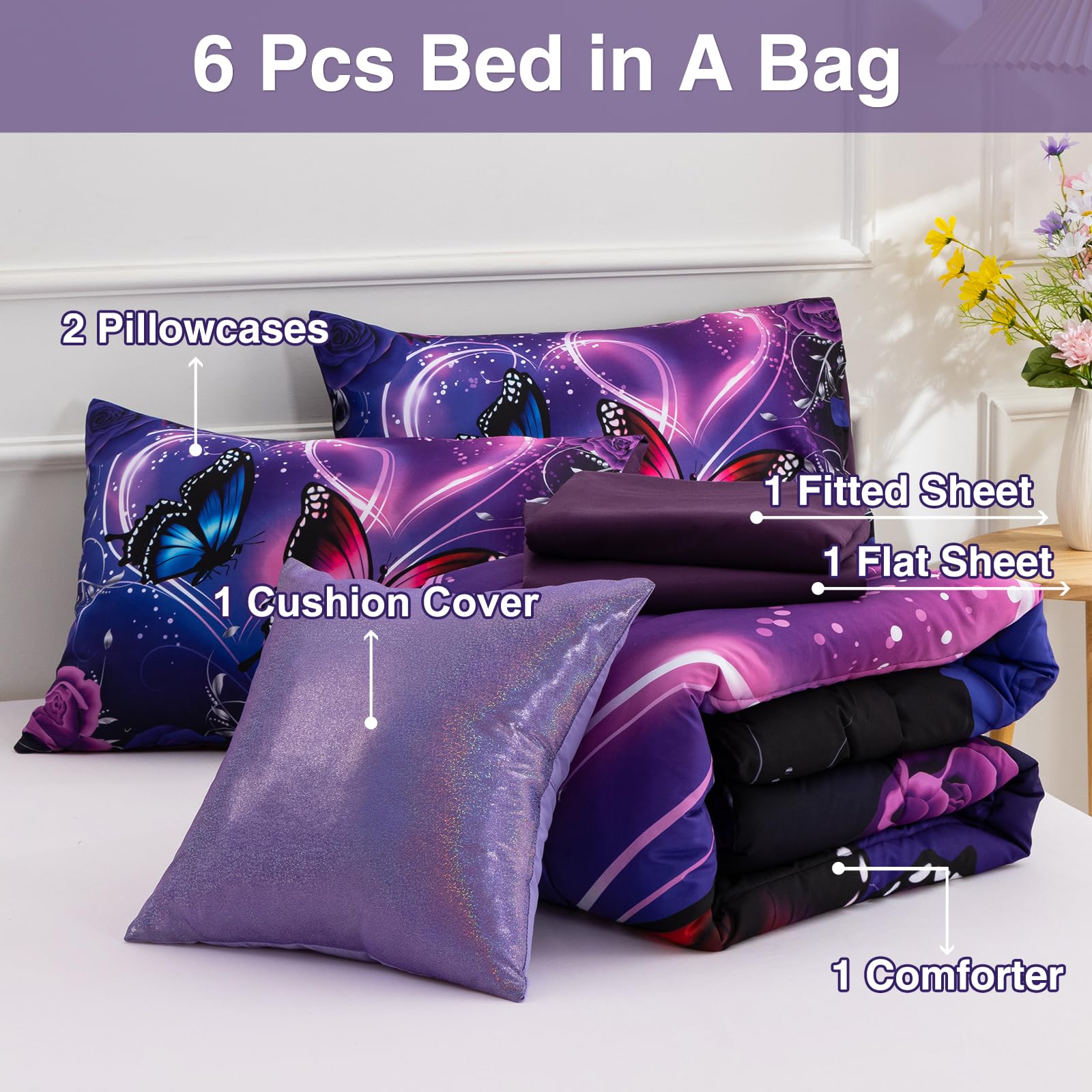 Foto 3 | Bed In A Bag A Nice Night Galaxy Púrpura Y Azul, 6 Unidades - Venta Internacional.