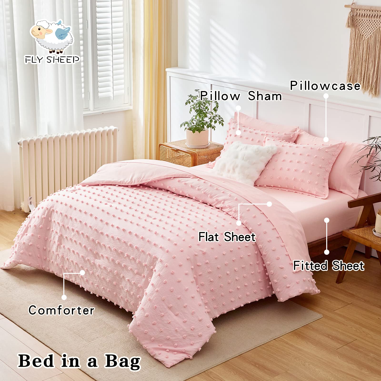 Foto 2 | Juego De Edredón Flysheep, 6 Piezas, Cama Individual En Una Bolsa, Rosa - Venta Internacional.