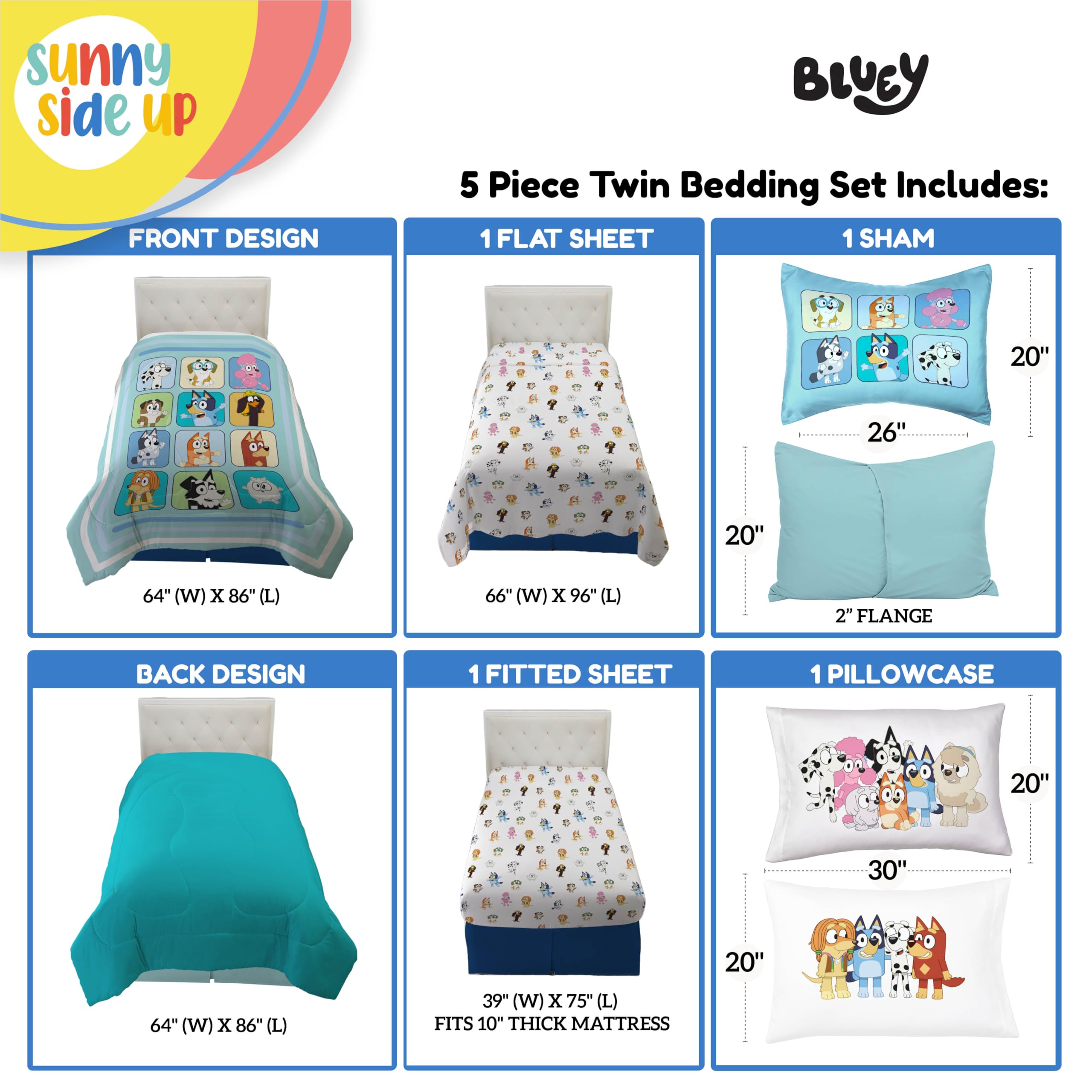 Foto 4 pulgar | Juego De Edredón Sunny Side Up Bluey & Friends Twin Kids, 5 Unidades - Venta Internacional.