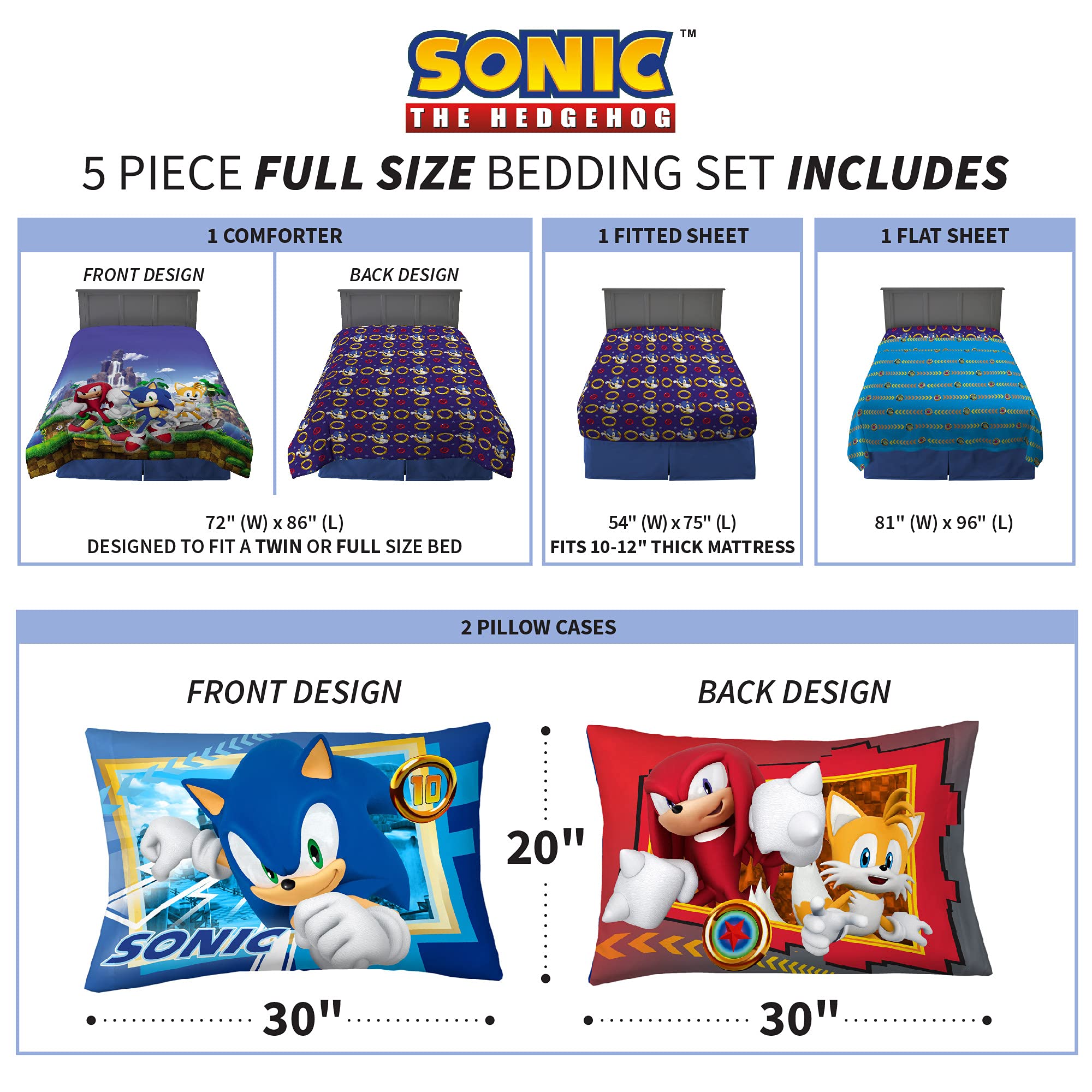 Foto 4 pulgar | Juego De Ropa De Cama Franco Sonic The Hedgehog, Tamaño Completo, 5 Piezas - Venta Internacional.
