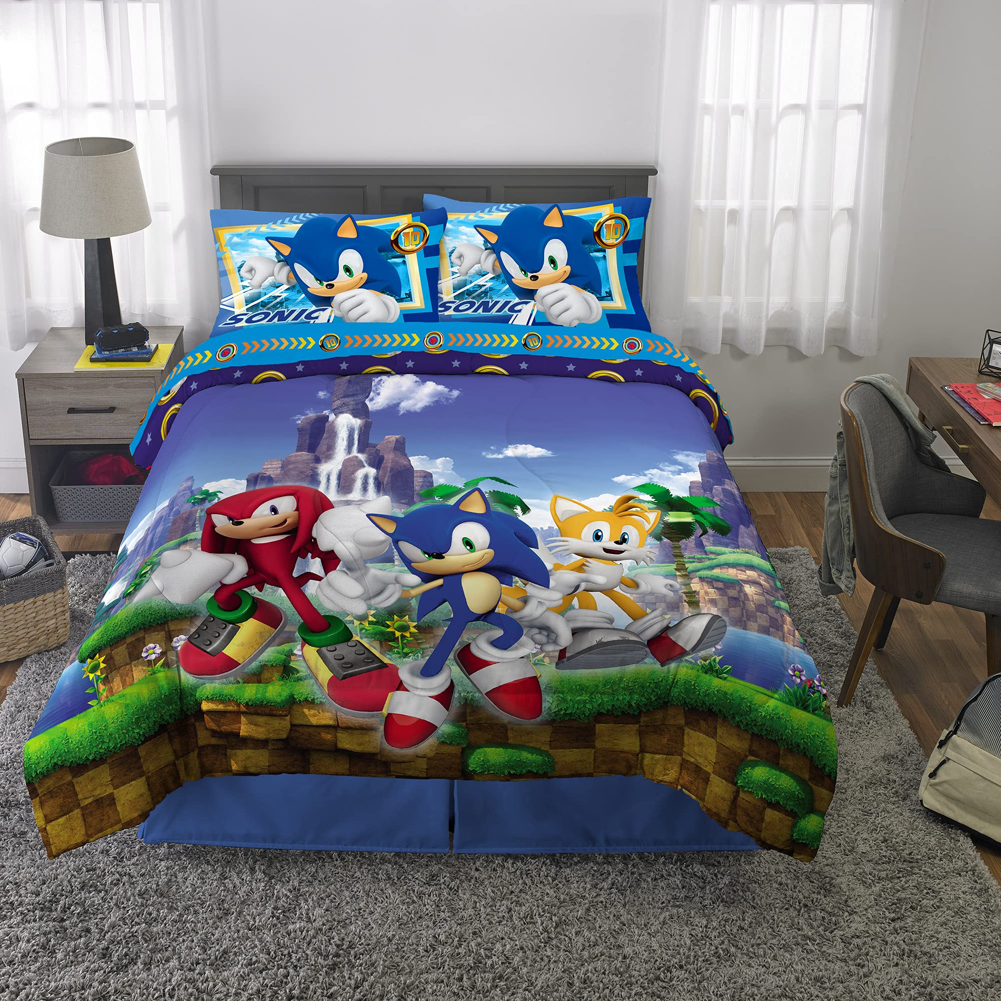 Foto 5 pulgar | Juego De Ropa De Cama Franco Sonic The Hedgehog, Tamaño Completo, 5 Piezas - Venta Internacional.