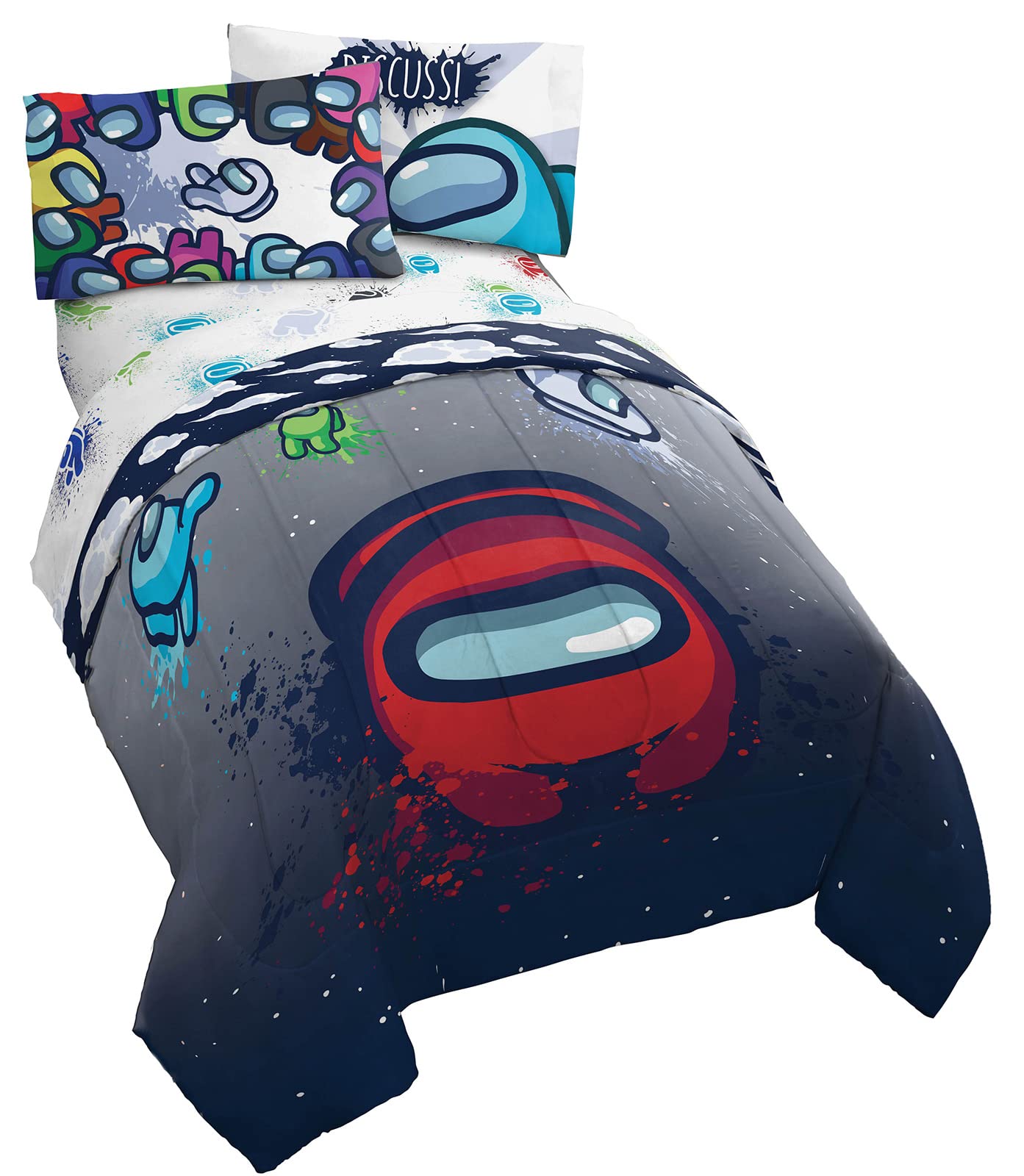 Juego De Cama Jay Franco Among Us Space Splatter, Tamaño Doble - Venta Internacional.