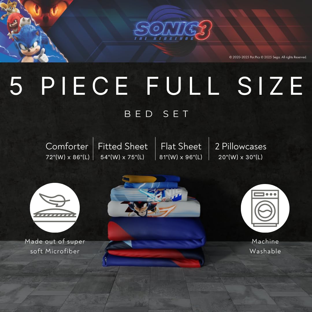 Foto 2 | Juego De Cama Franco Sonic The Hedgehog 3 Movie, Tamaño Doble - Venta Internacional.