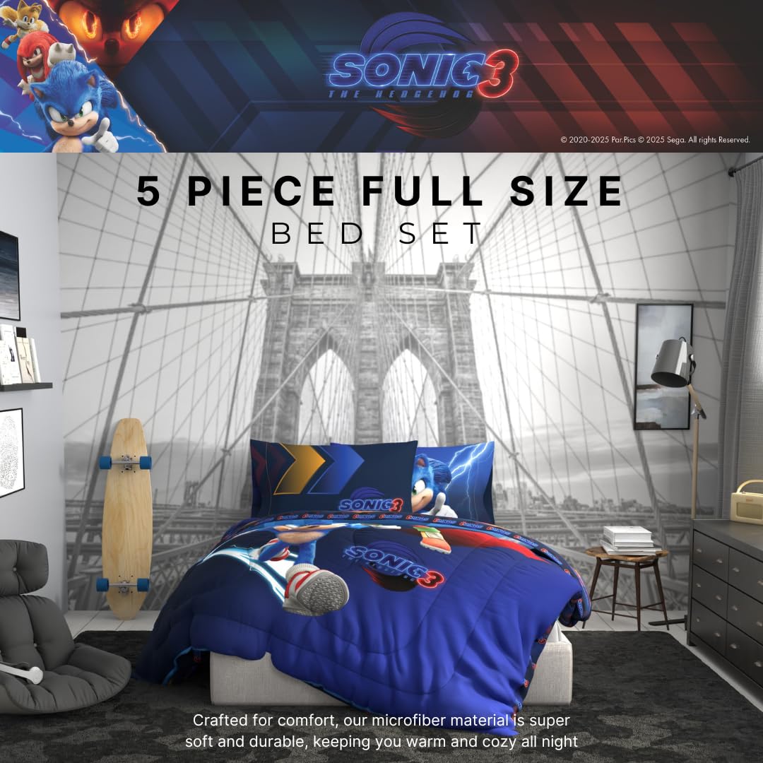 Foto 4 pulgar | Juego De Cama Franco Sonic The Hedgehog 3 Movie, Tamaño Doble - Venta Internacional.