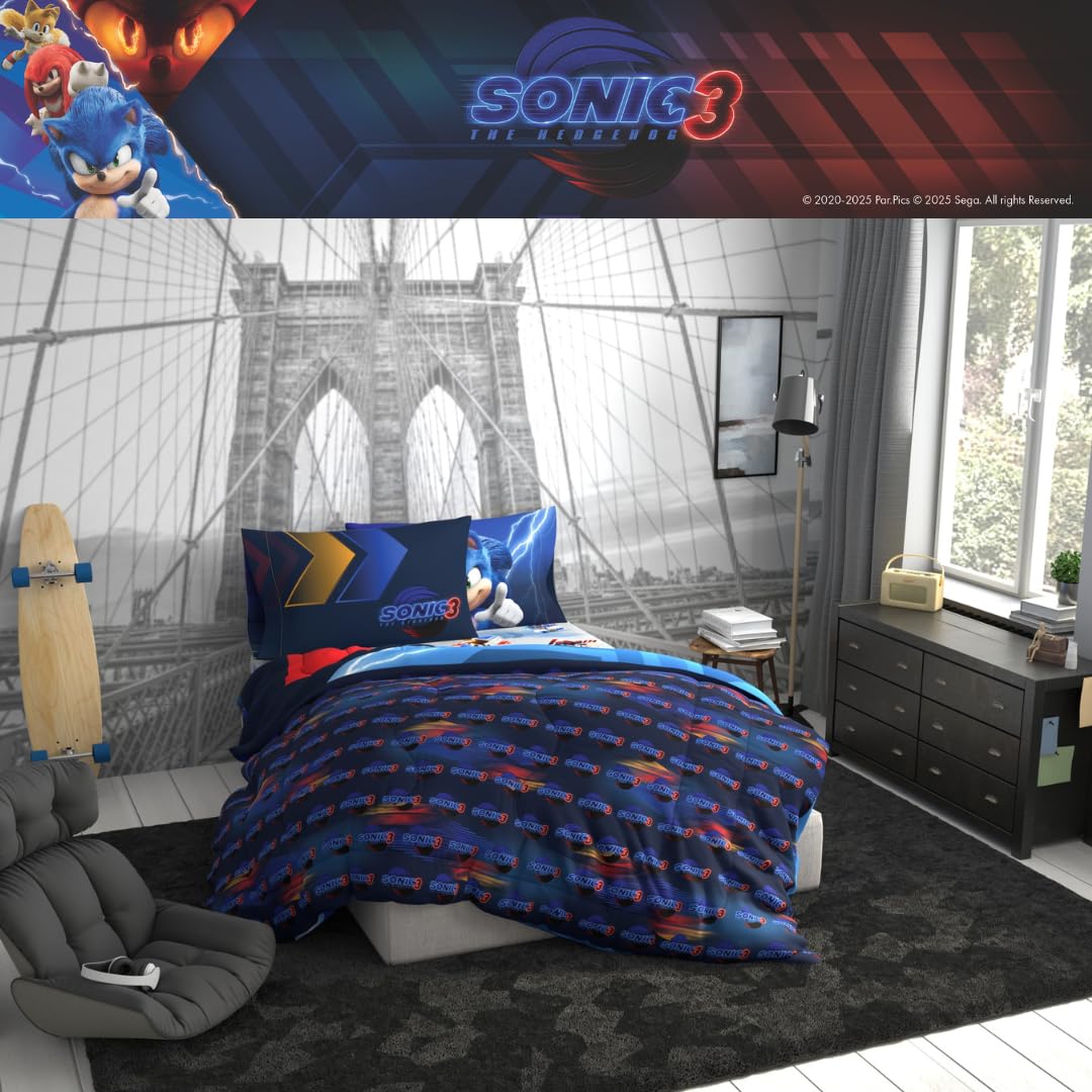 Foto 7 pulgar | Juego De Cama Franco Sonic The Hedgehog 3 Movie, Tamaño Doble - Venta Internacional.