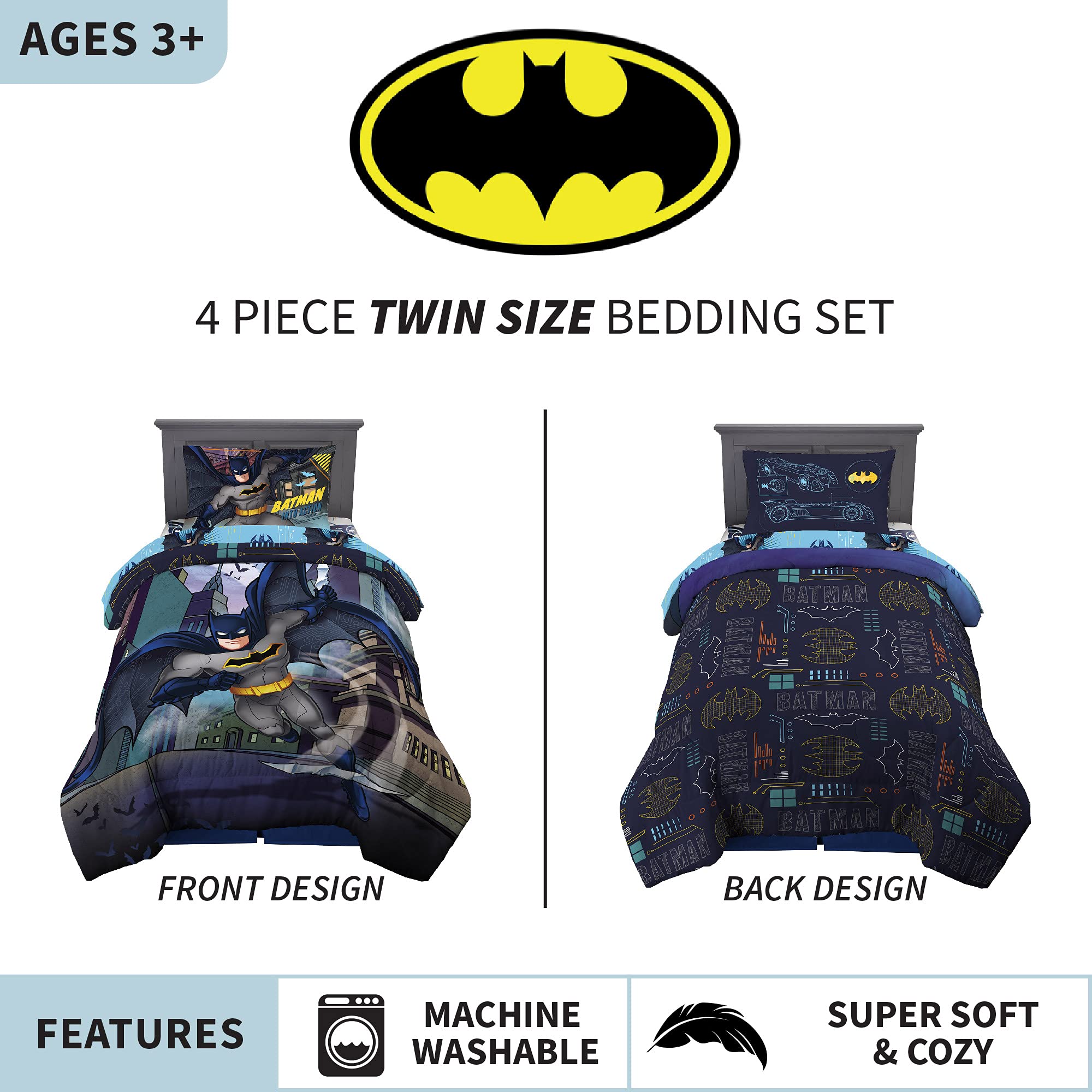 Foto 3 pulgar | Juego De Ropa De Cama Franco Batman, Tamaño Doble, Con Edredón Y Sábanas - Venta Internacional.