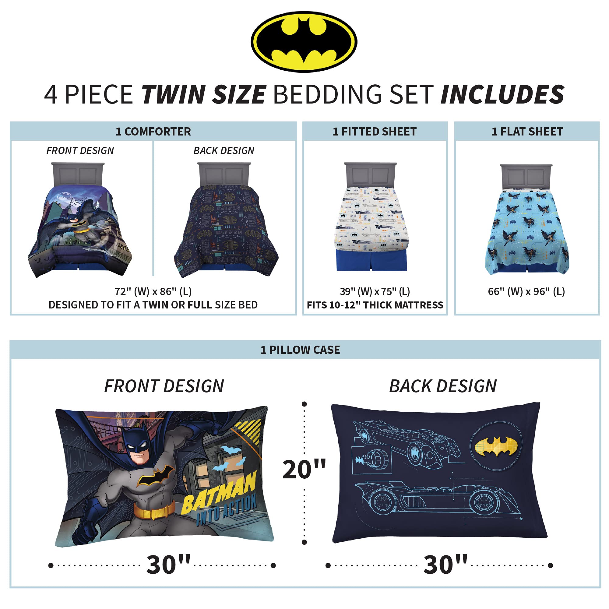 Foto 4 pulgar | Juego De Ropa De Cama Franco Batman, Tamaño Doble, Con Edredón Y Sábanas - Venta Internacional.