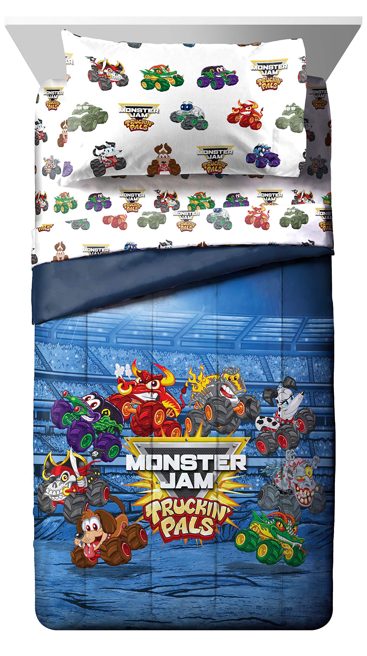 Foto 3 pulgar | Juego De Cama Jay Franco Monster Jam Truckin' Pals Para Niños Pequeños, 4 Piezas - Venta Internacional.