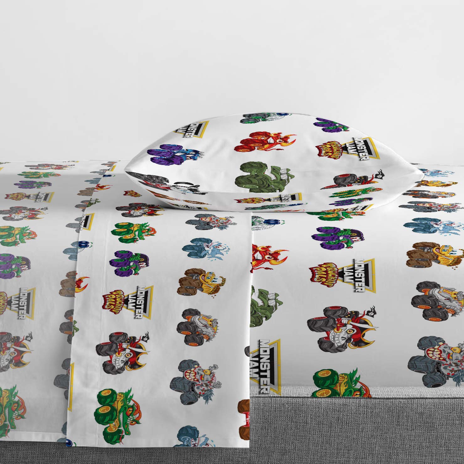 Foto 5 pulgar | Juego De Cama Jay Franco Monster Jam Truckin' Pals Para Niños Pequeños, 4 Piezas - Venta Internacional.