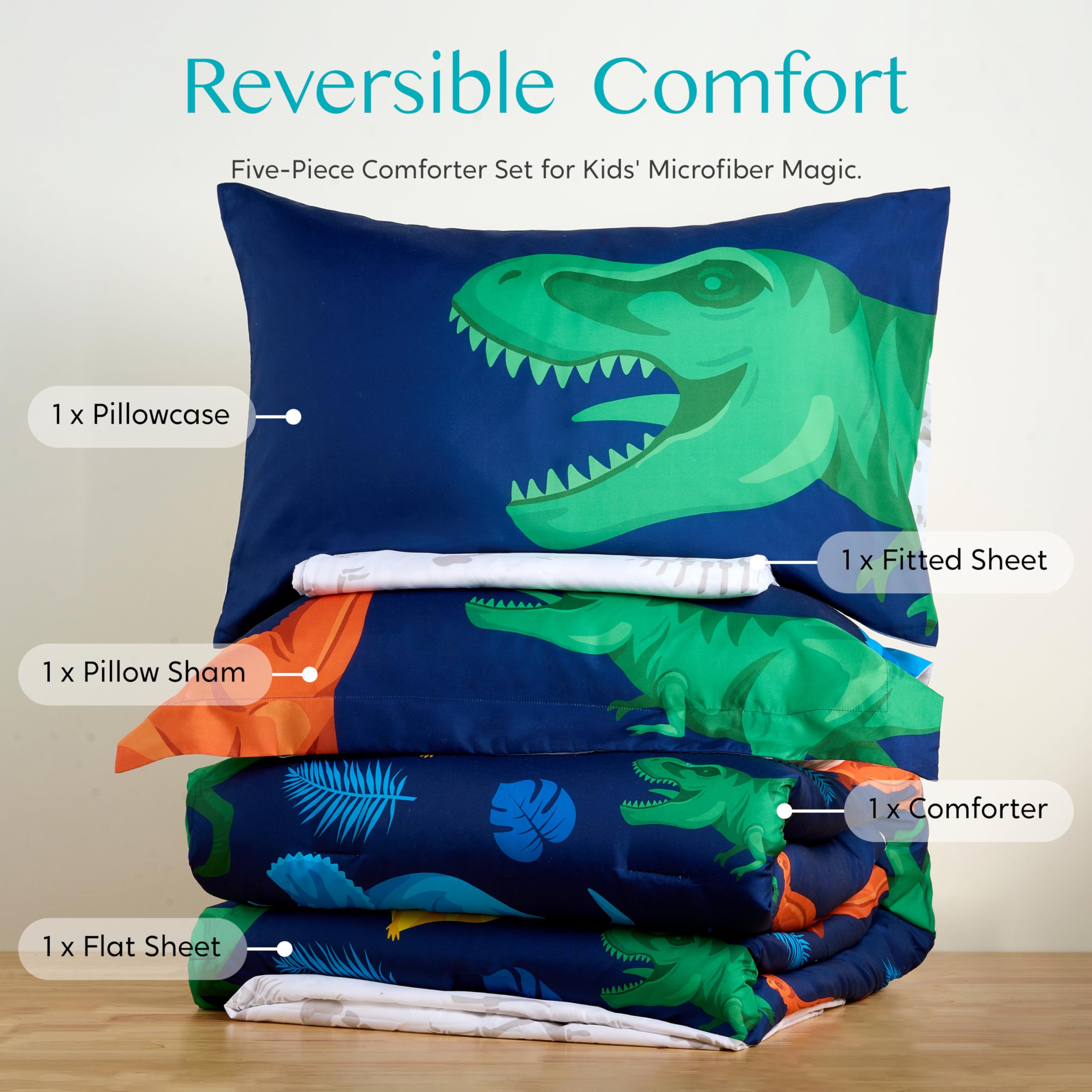 Foto 7 pulgar | Juego De Edredón Joiedomi Kid Twin, Ropa De Cama Con Diseño De Dinosaurio, 5 Piezas - Venta Internacional.